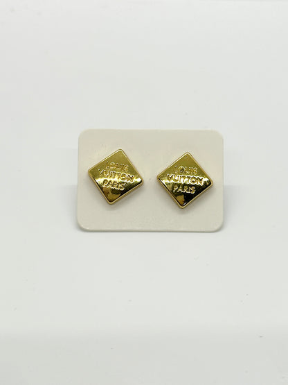 Authentic Louis Vuitton Buttons | Repurposed Gold Filled Earring Set