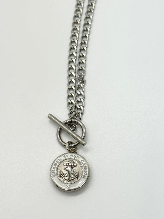 Authentic Chanel Anchor Pendant | Reworked Silver 14" Necklace