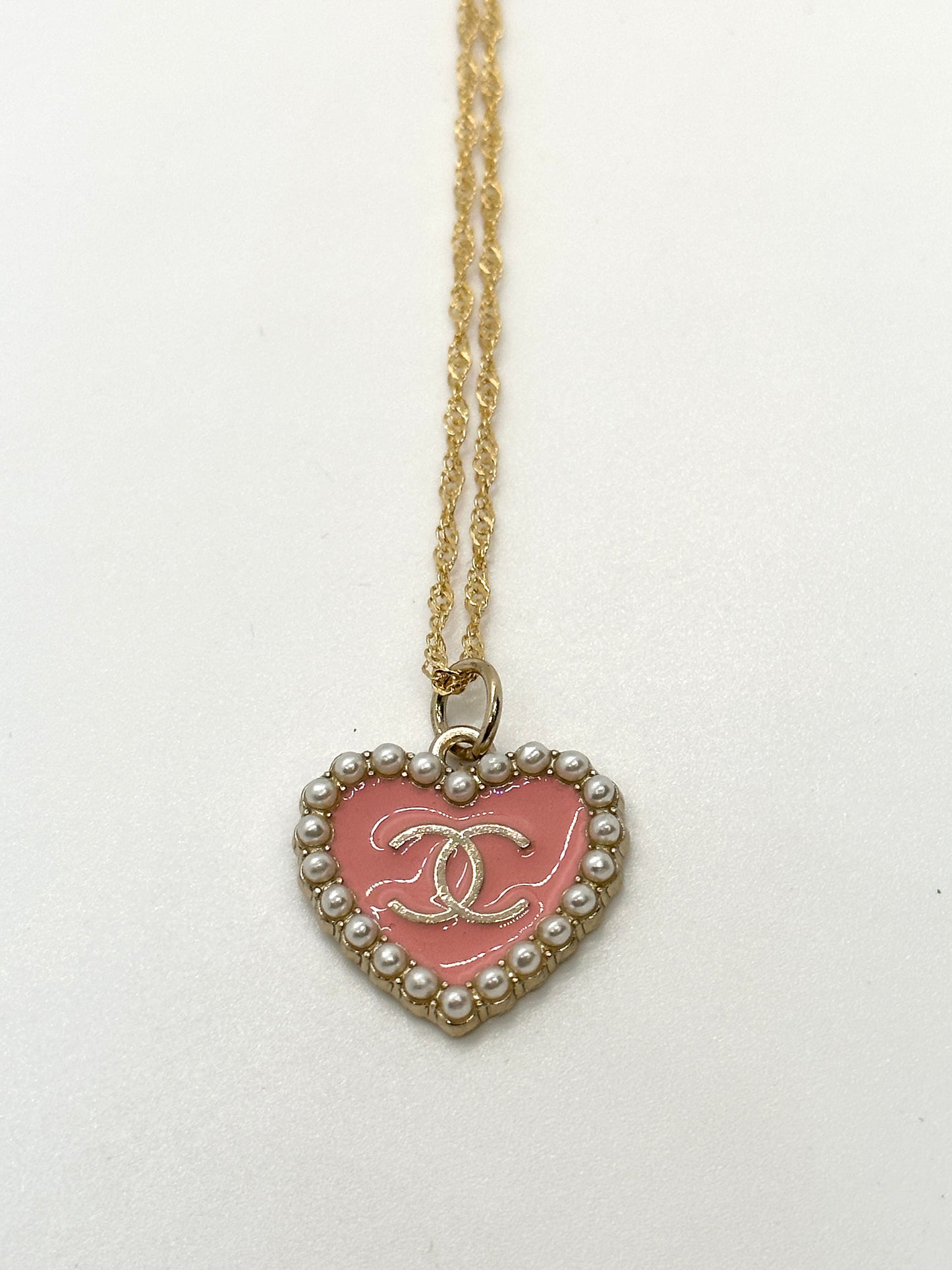 Authentic Chanel Faux-Pearl Pink Pendant | Reworked 16" Necklace