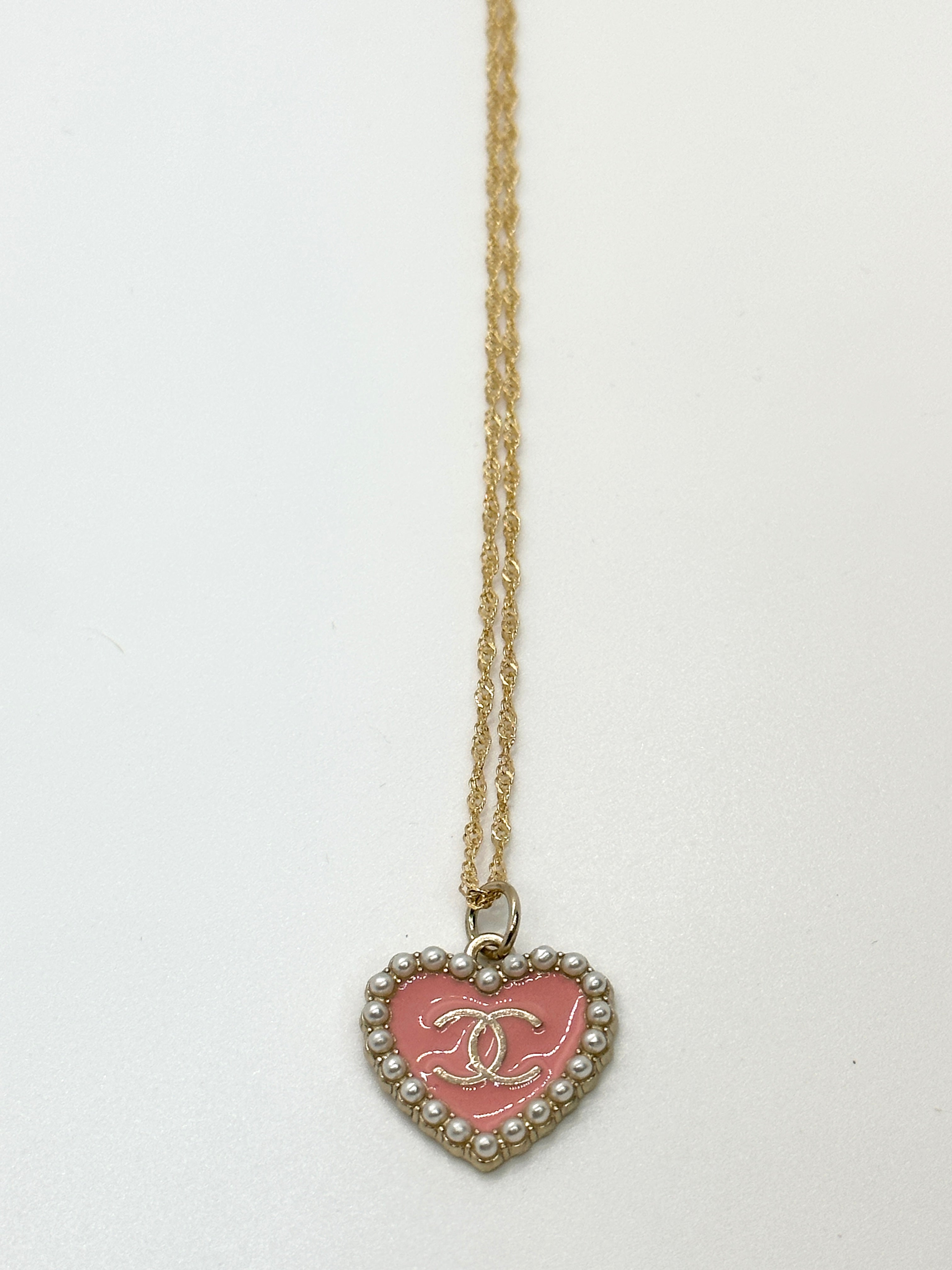 Authentic Chanel Faux-Pearl Pink Pendant | Reworked 16" Necklace