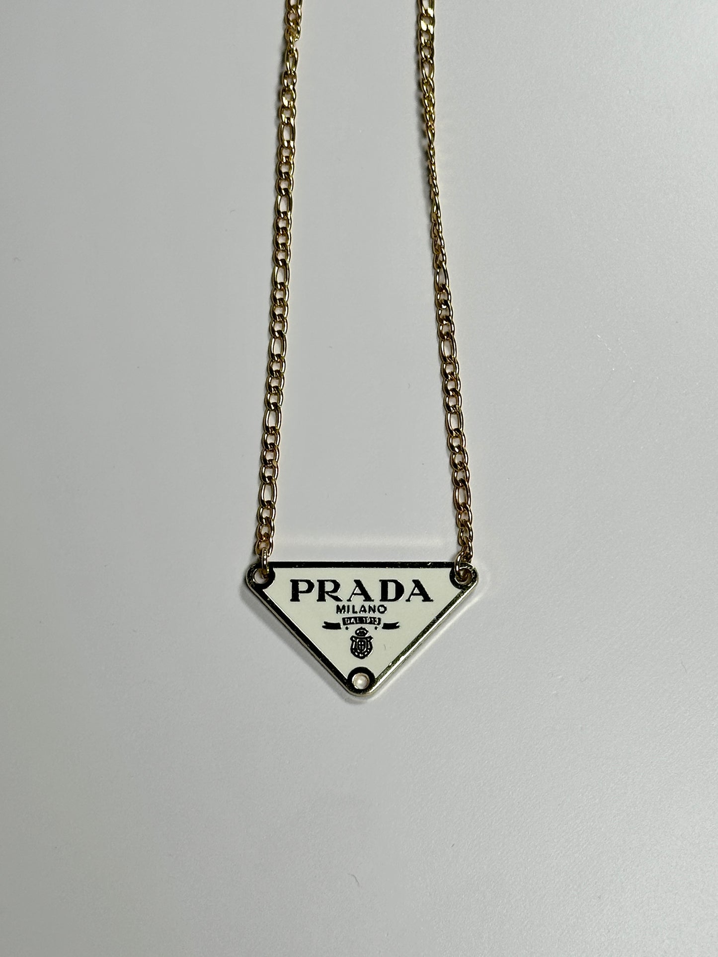 Authentic Prada White Triangle Pendant | Reworked Gold 16-18" Necklace