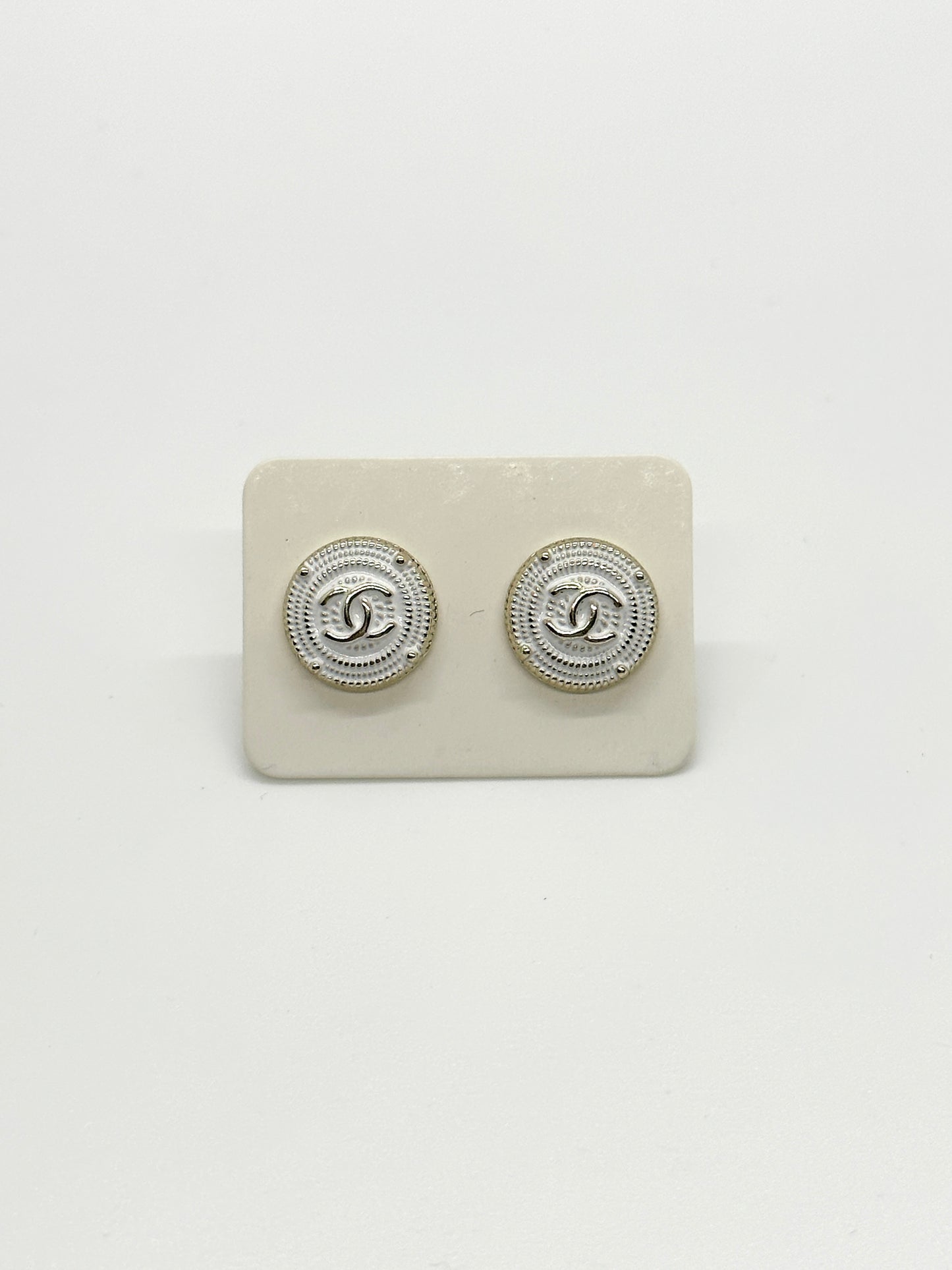 Authentic Chanel Buttons | Repurposed White and Gold Earring Set