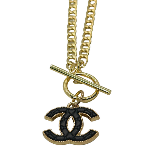 Authentic Chanel Black CC Pendant | Reworked Gold 17" Necklace