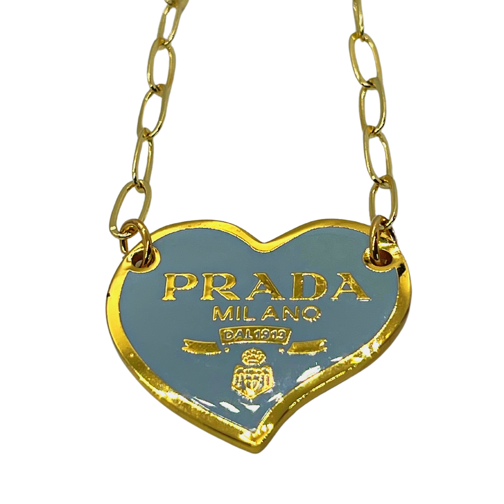 Authentic Prada Blue Heart Pendant | Reworked Gold 14-16" Necklace