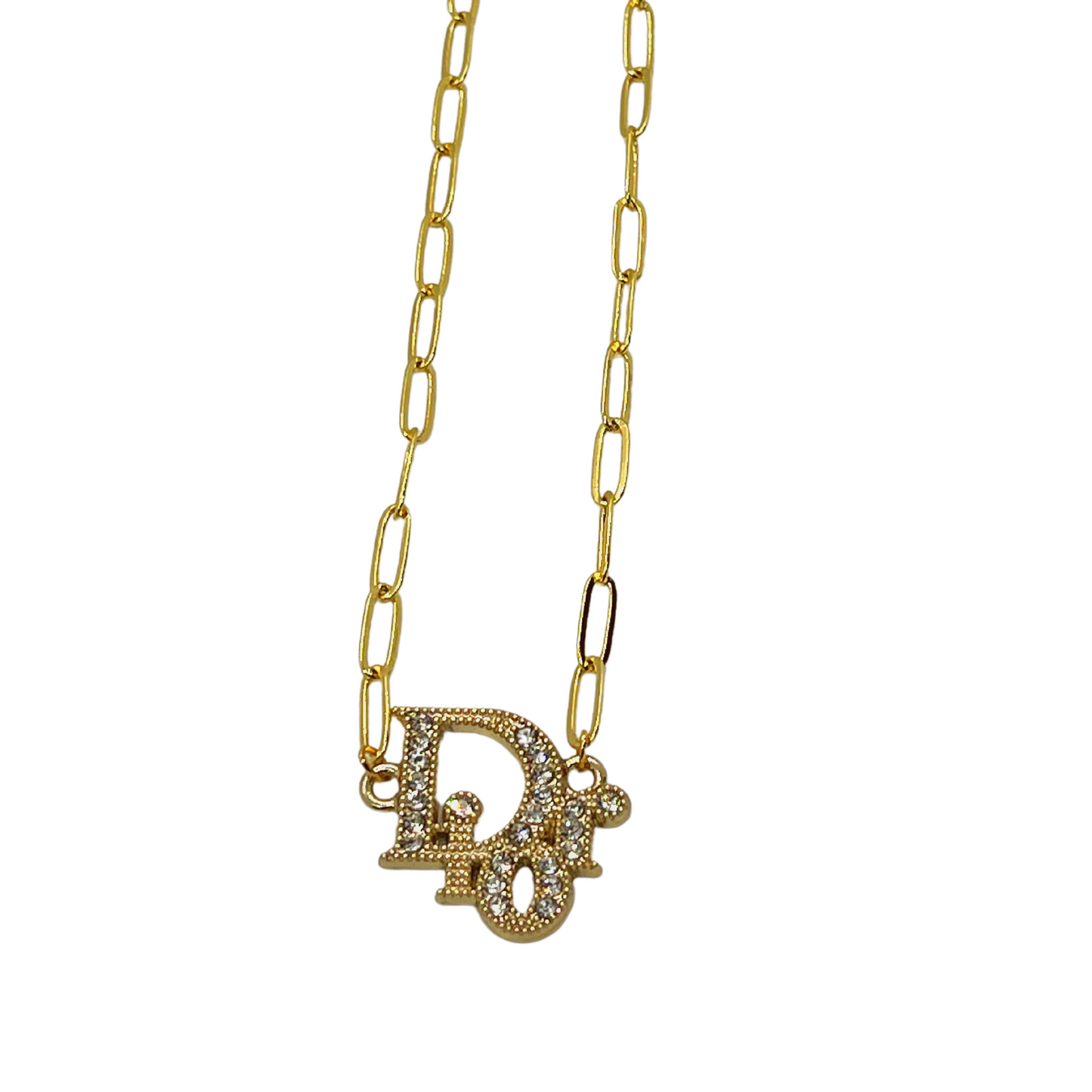 Authentic Dior Crystal Pendant | Reworked Gold 14-16" Necklace