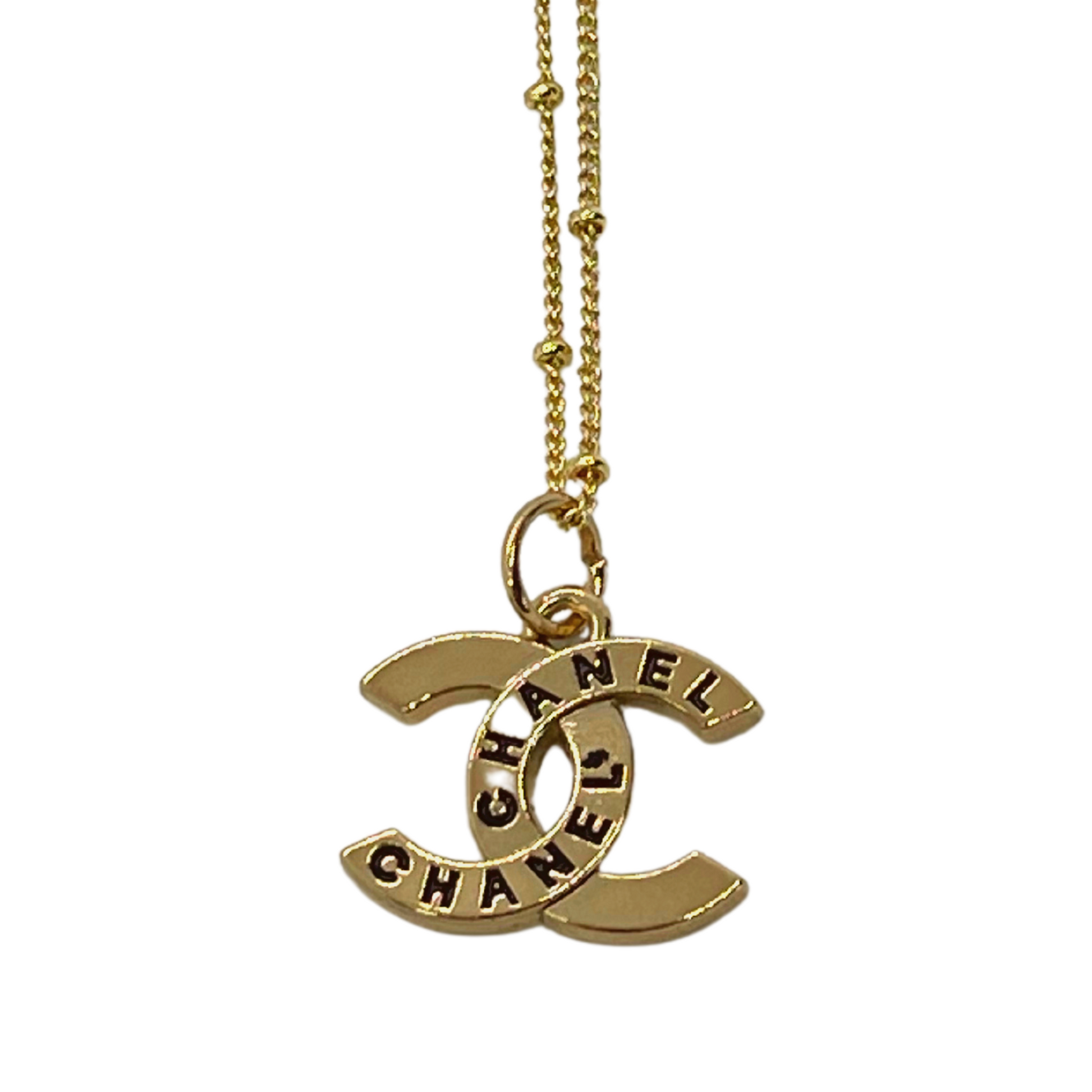 Chanel Pendant Necklace CC Logo Pearl Stone Rhinestone Light Gold 09A 032