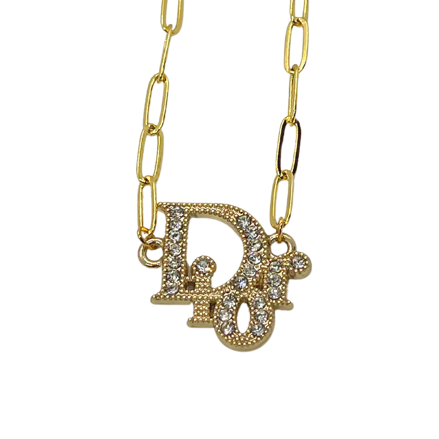 Authentic Dior Crystal Pendant | Reworked Gold 14-16" Necklace