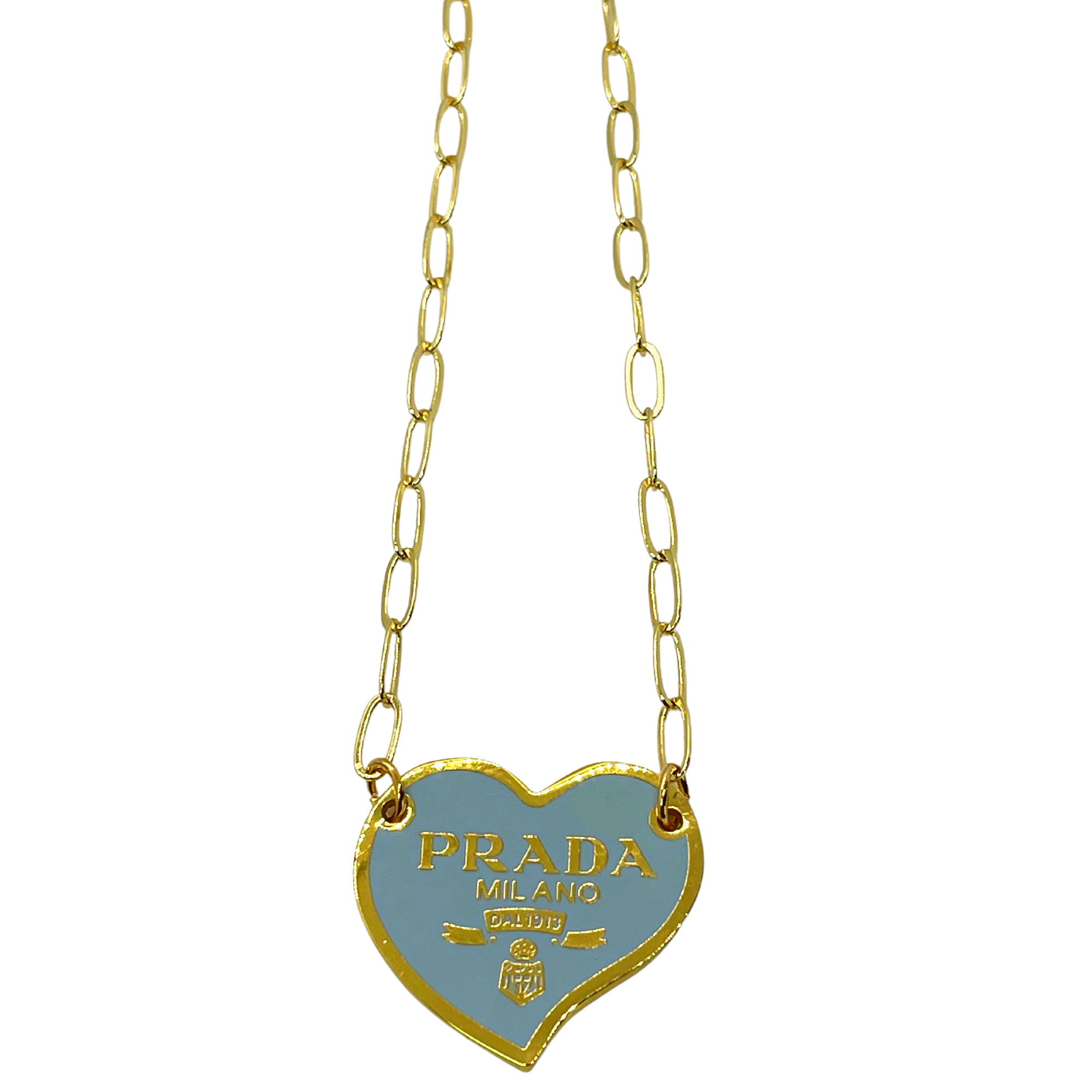 Authentic Prada Blue Heart Pendant | Reworked Gold 14-16" Necklace