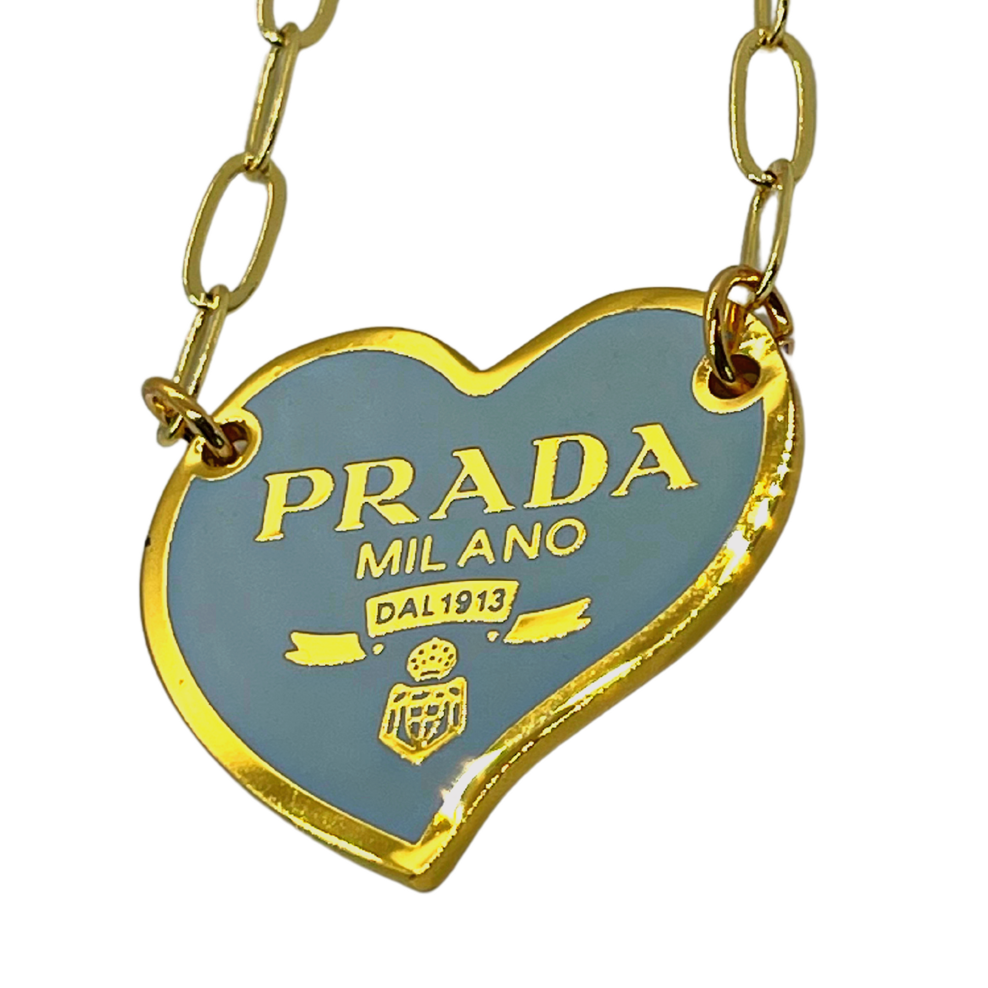 Authentic Prada Blue Heart Pendant Reworked Gold 14 16