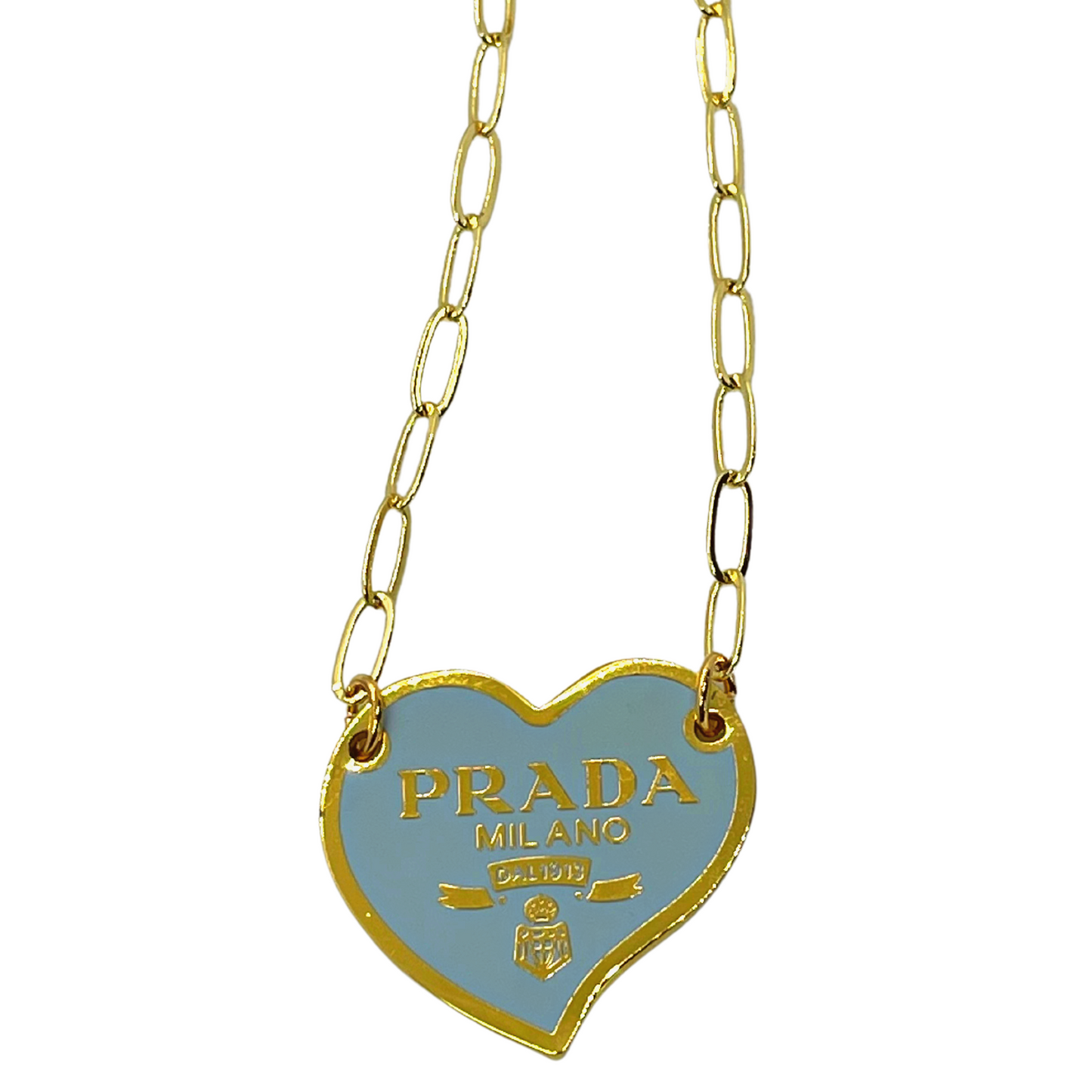 Authentic Prada Blue Heart Pendant | Reworked Gold 14-16" Necklace