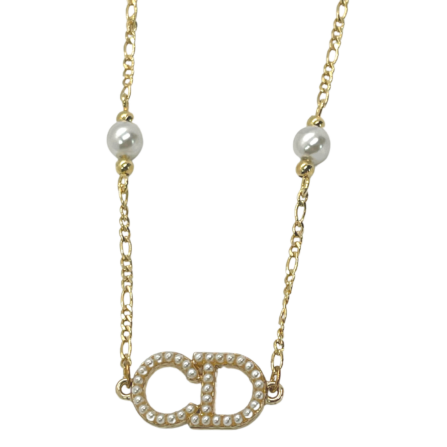 Authentic Dior CD Pearl Pendant | Reworked Gold 16" Necklace