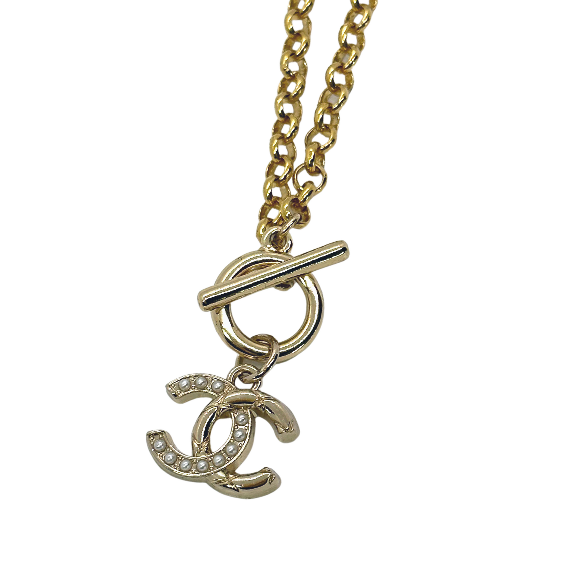 Authentic Chanel Half Faux Pearl Pendant | Reworked Gold 16" Necklace