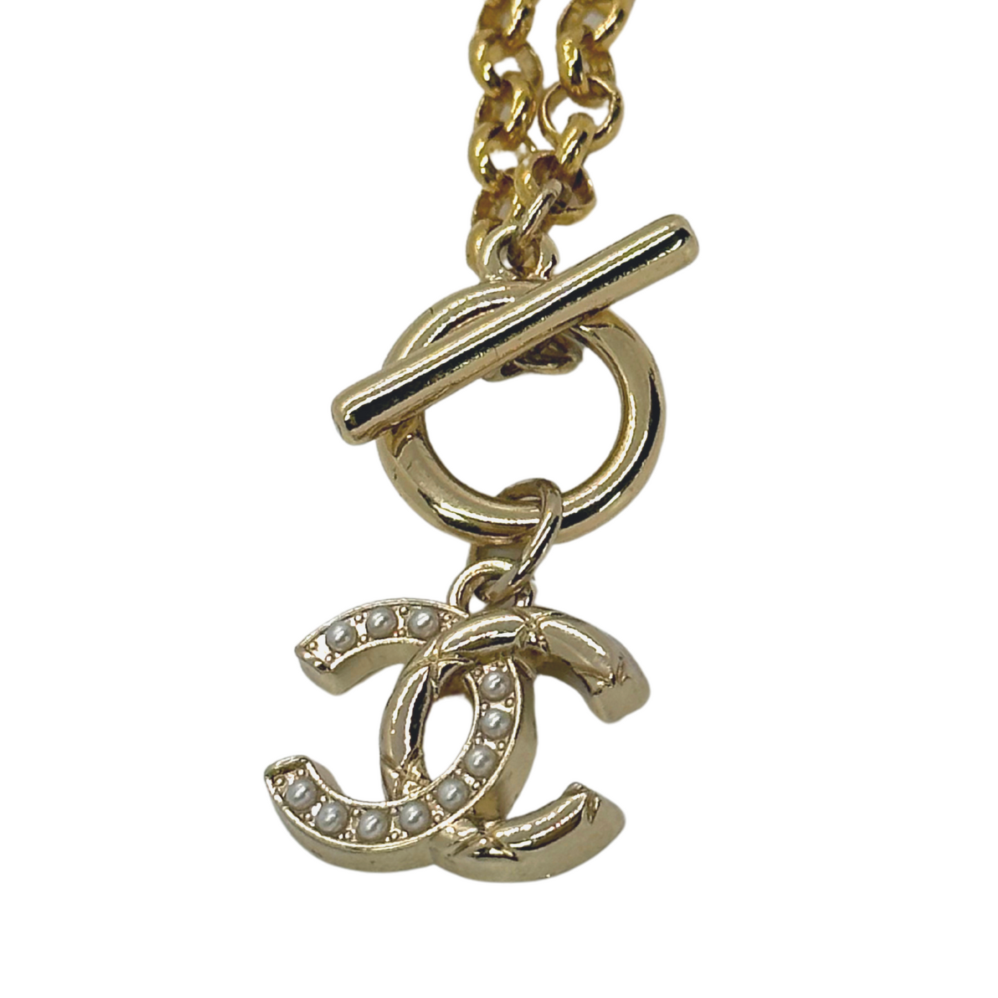 Authentic Chanel Half Faux Pearl Pendant | Reworked Gold 16 Necklace