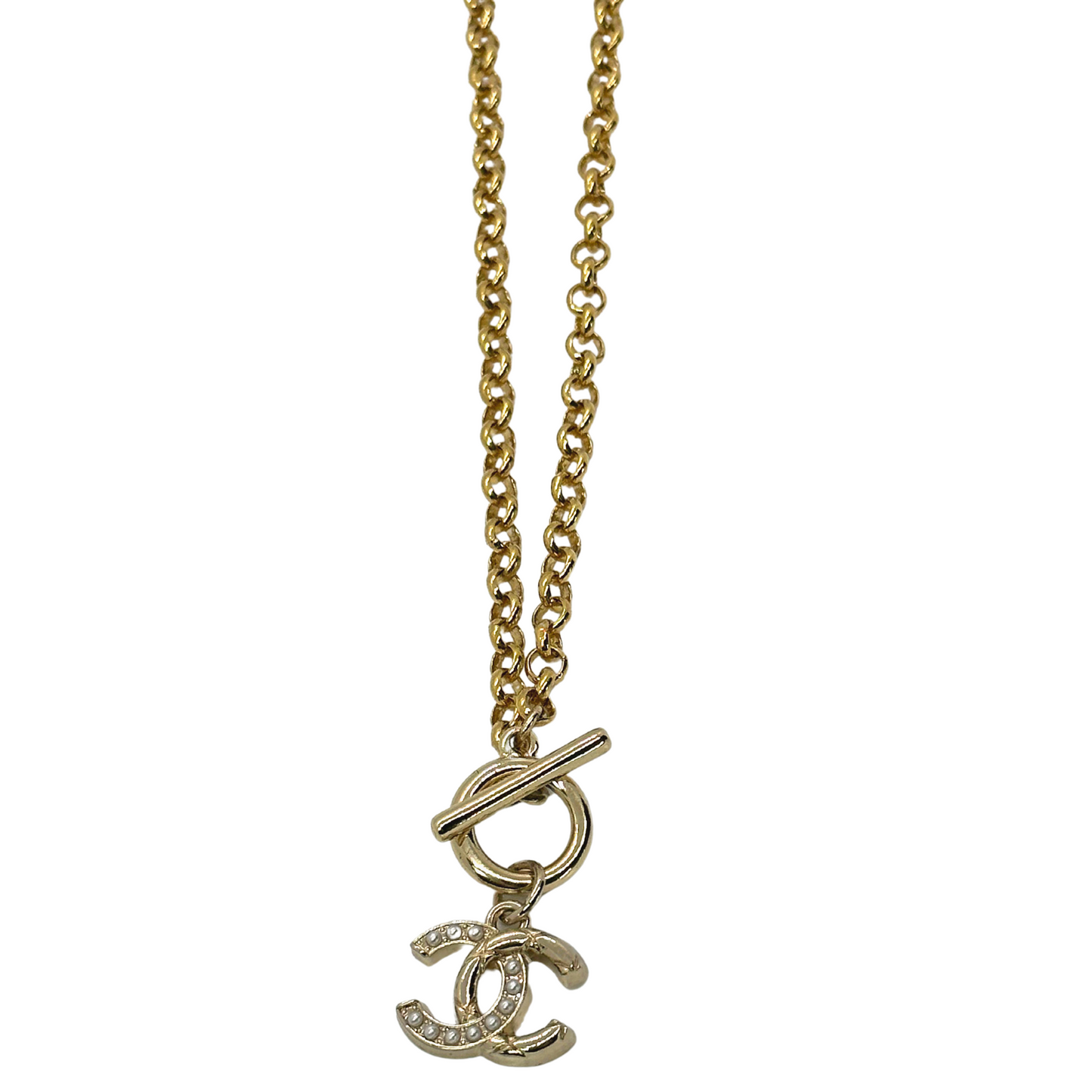 Authentic Chanel Half Faux Pearl Pendant | Reworked Gold 16" Necklace