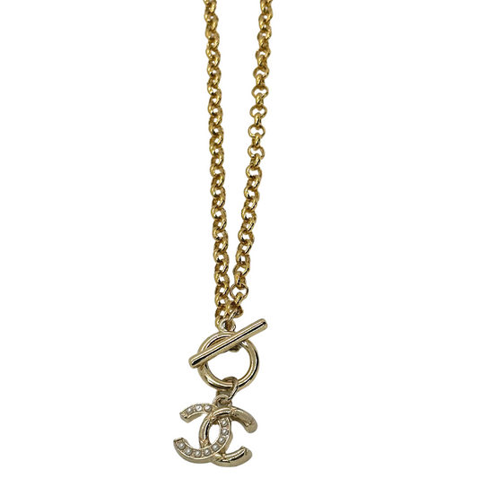 Authentic Chanel Half Faux Pearl Pendant | Reworked Gold 16" Necklace