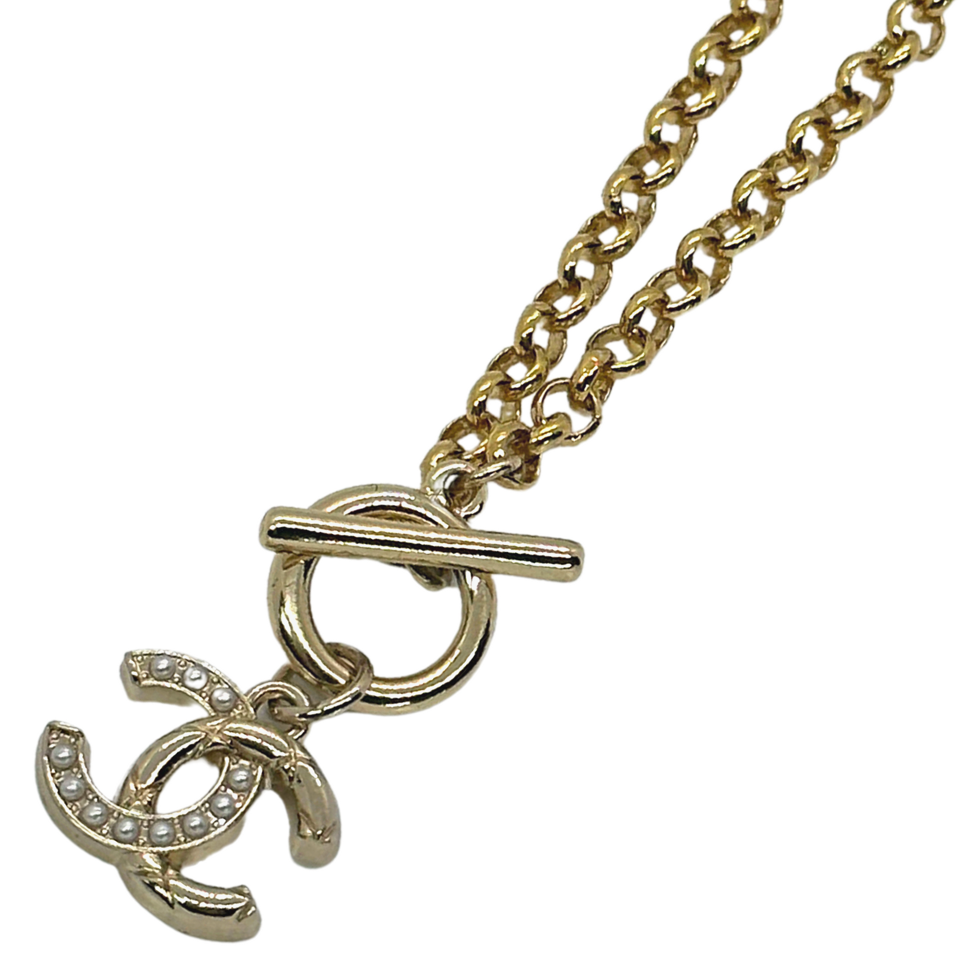 Chanel Gold-tone Cc Square Rhinestone Necklace in Metallic