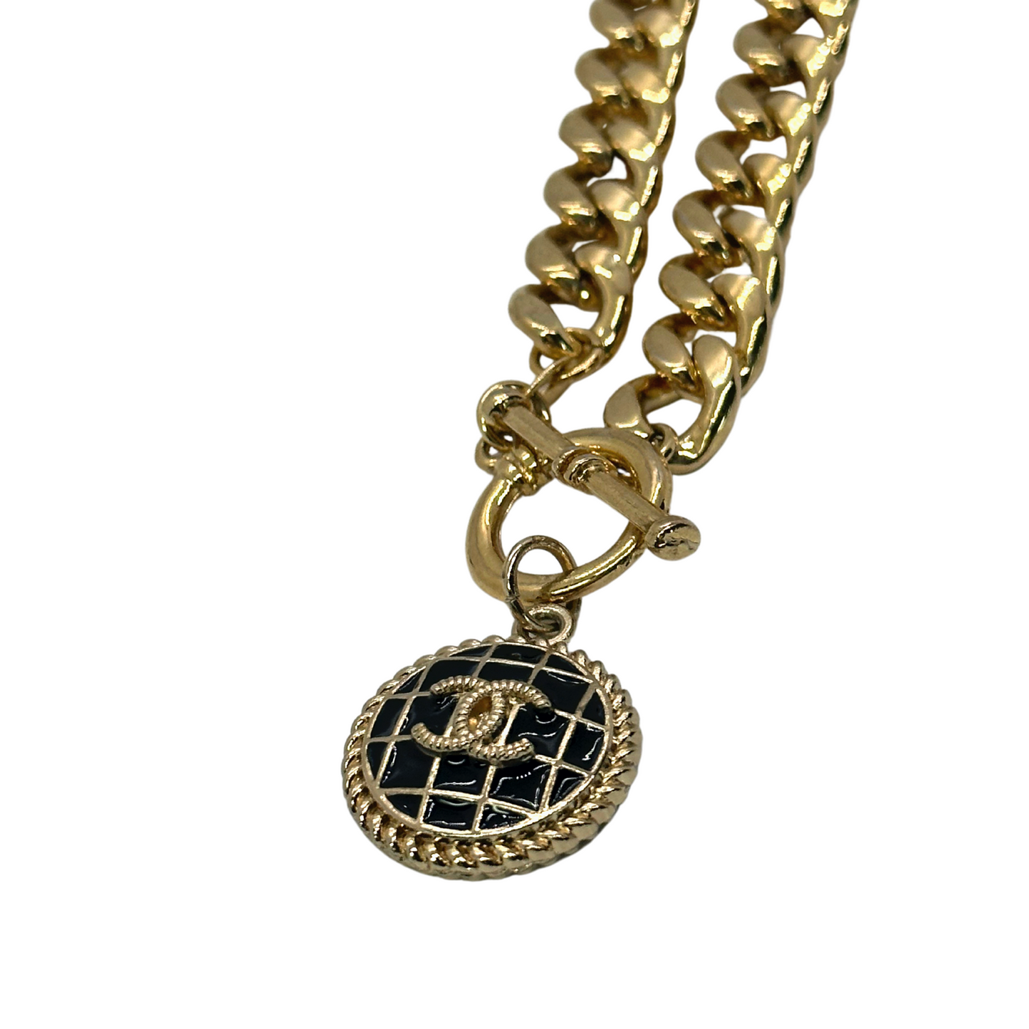 Authentic Chanel Houndstooth Pendant | Reworked Gold 14" Necklace