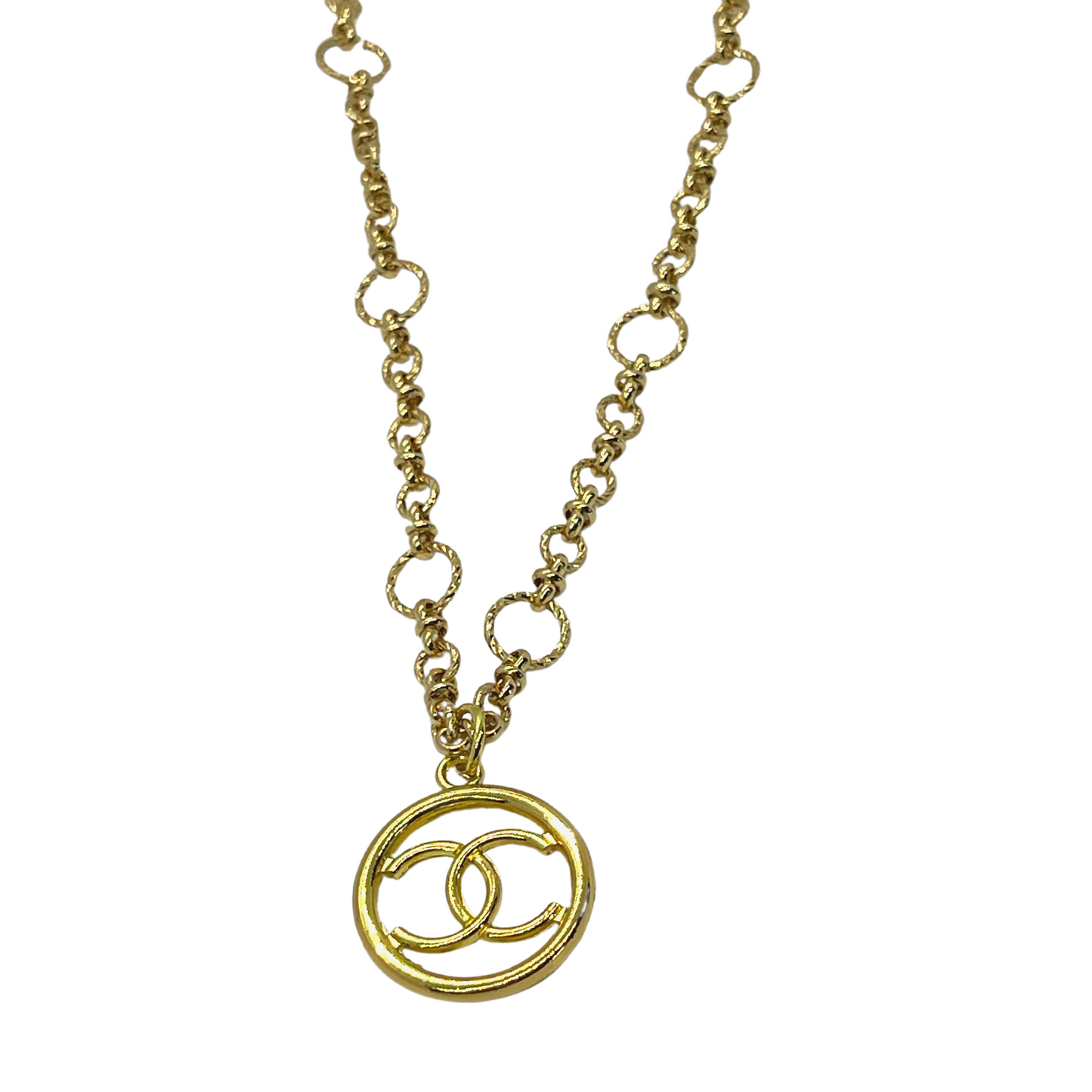 Authentic Chanel Disk Pendant | Reworked Gold 16" Necklace