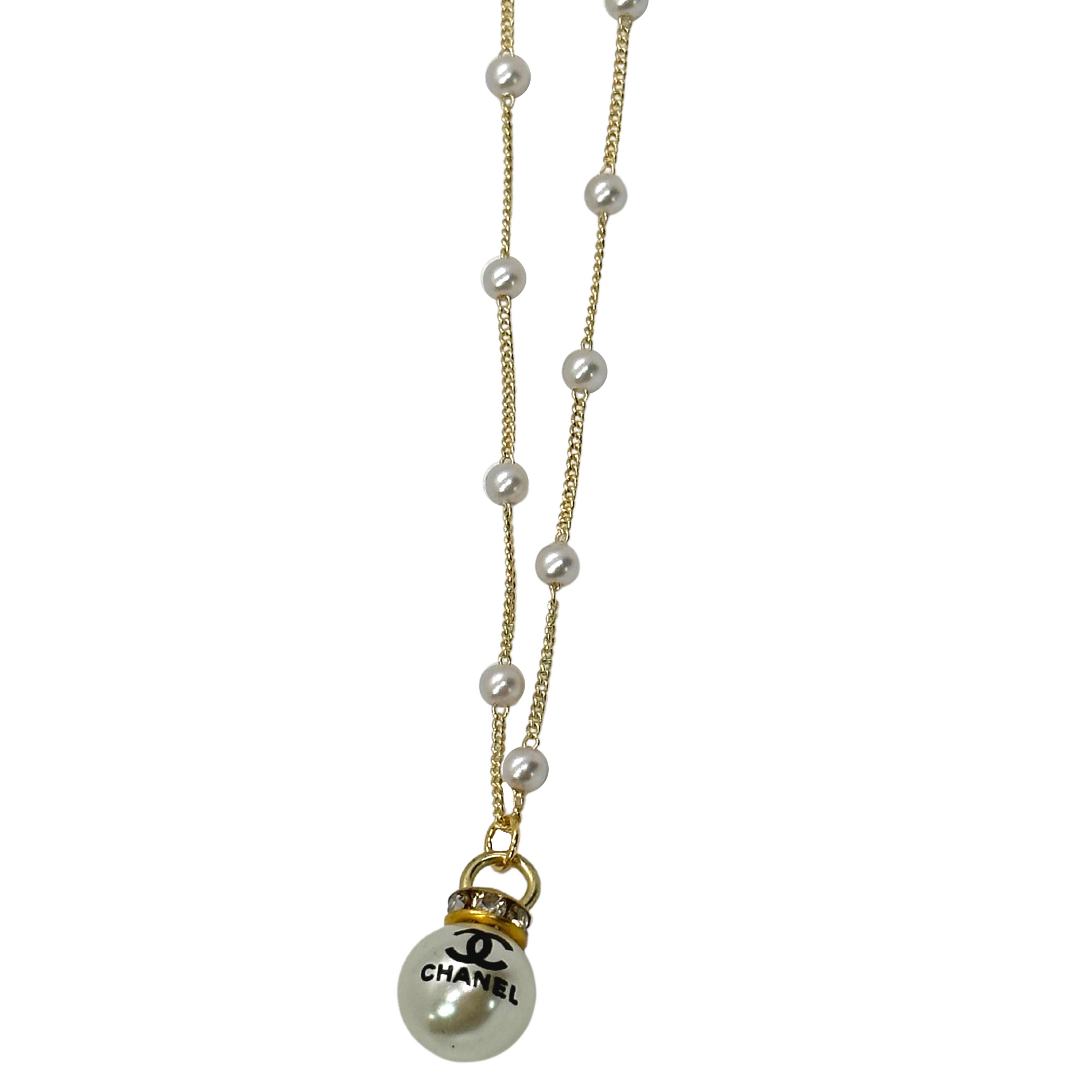 Authentic Chanel Faux Pearl Charm  Reworked Gold 16-18 Necklace