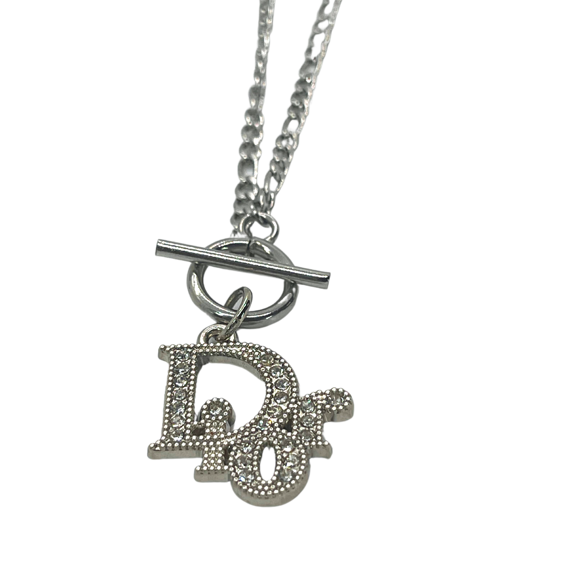 Authentic Dior Crystal Pendant | Reworked Silver 19" Necklace