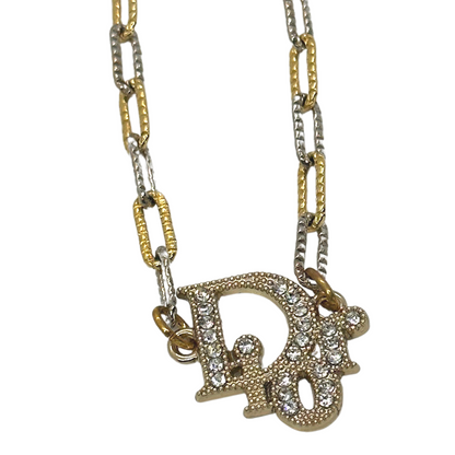 Authentic Dior Rhinestone Pendant | Reworked Gold & Silver 14" Necklace