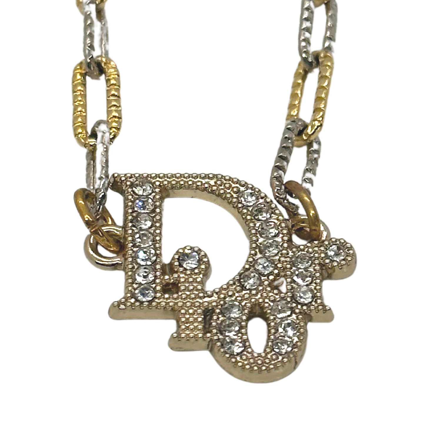 Authentic Dior Rhinestone Pendant | Reworked Gold & Silver 14" Necklace