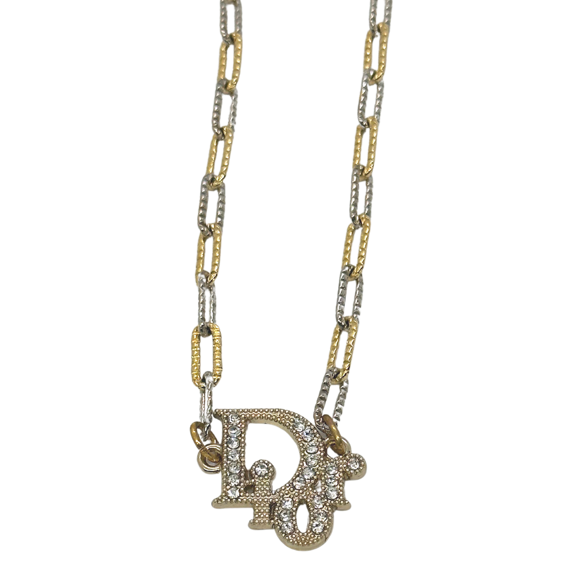 Authentic Dior Rhinestone Pendant | Reworked Gold & Silver 14" Necklace