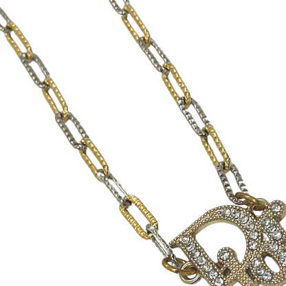 Authentic Dior Rhinestone Pendant | Reworked Gold & Silver 14" Necklace