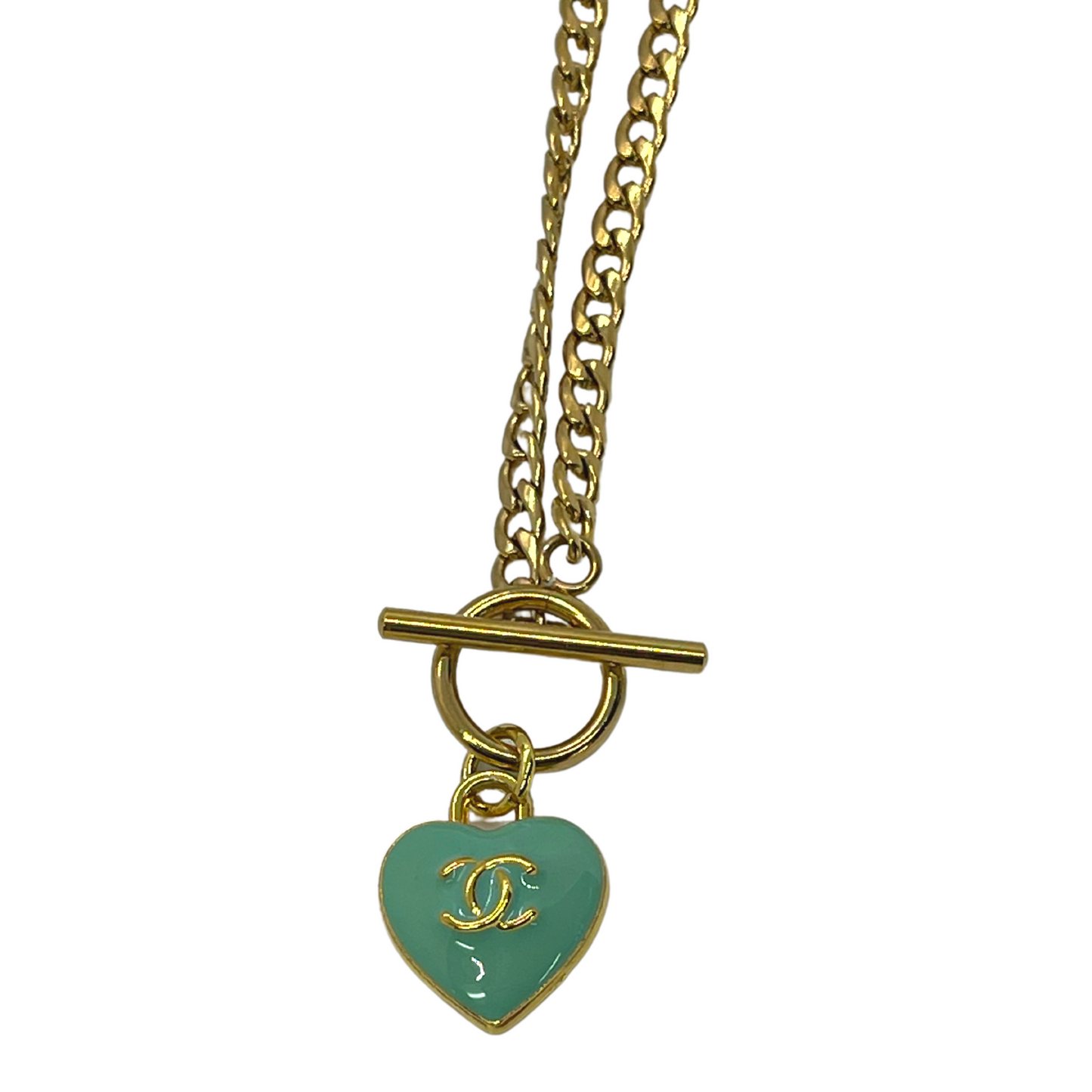 Authentic Chanel Green Heart Charm | Reworked Gold 15.5" Necklace