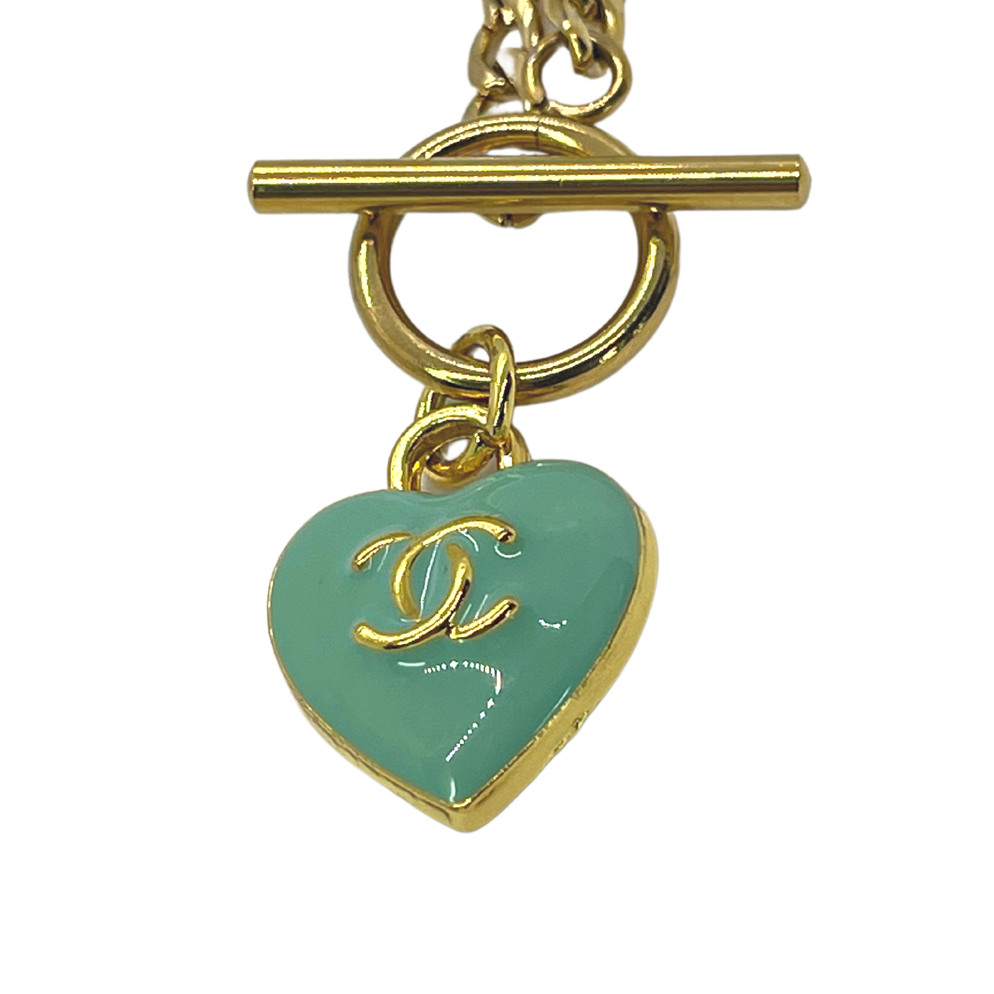 Authentic Chanel Green Heart Charm | Reworked Gold 15.5 Necklace