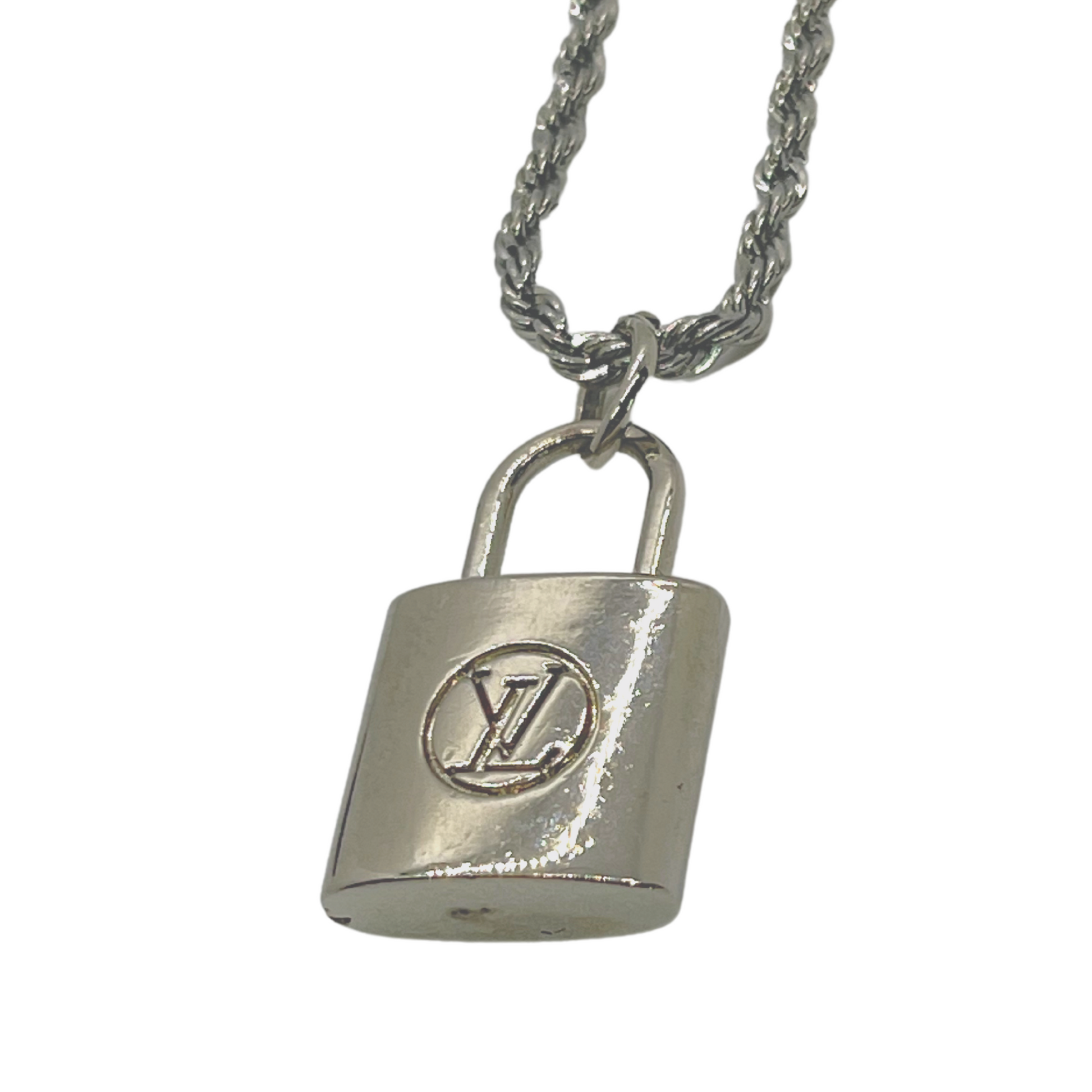 Silver louis vuitton padlock necklace deals