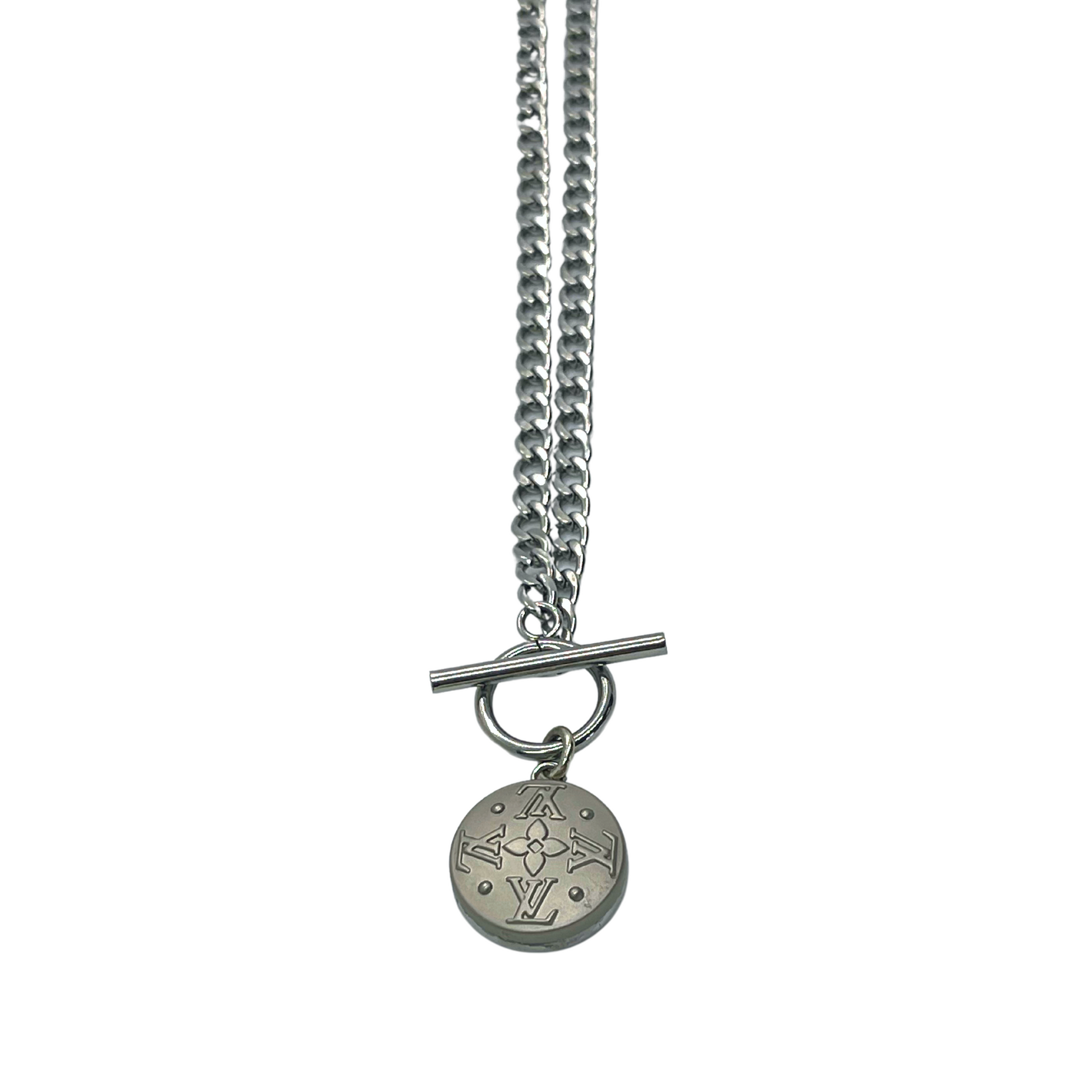 Authentic Louis Vuitton Button | Reworked Silver 16" Necklace