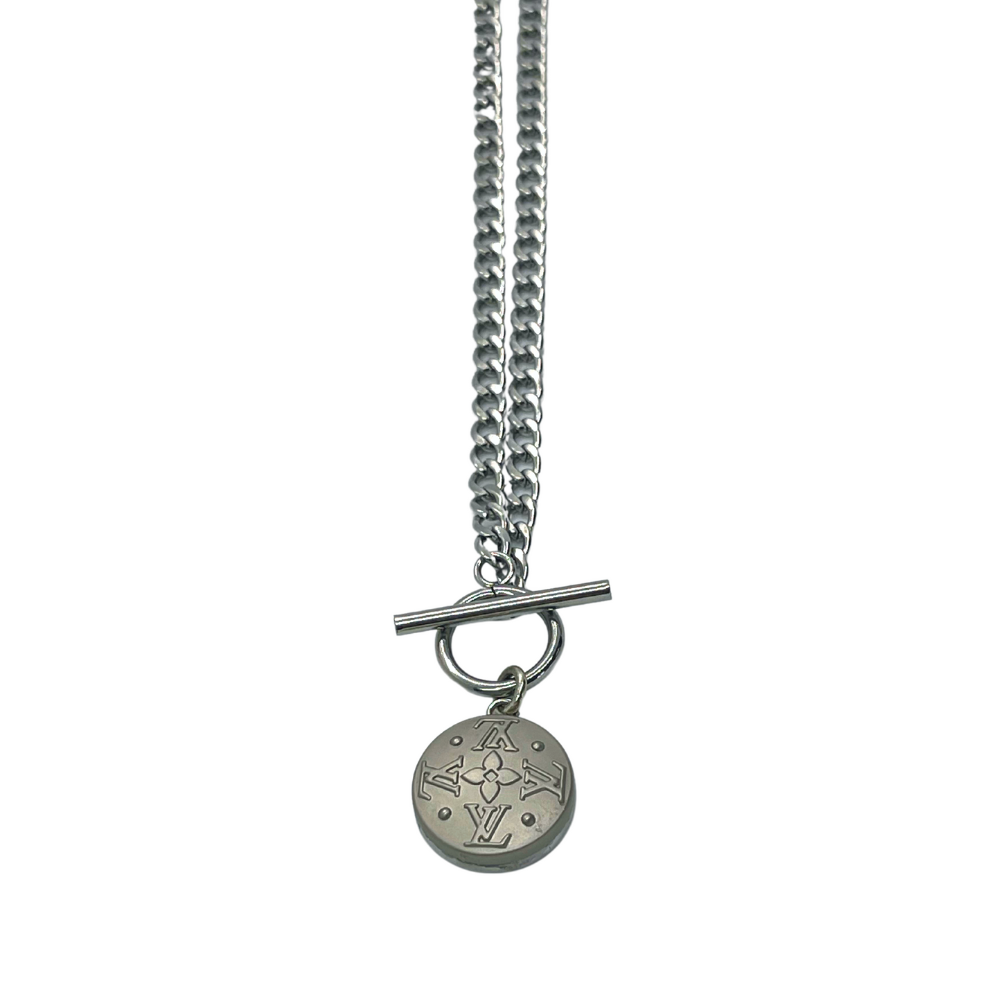 Authentic Louis Vuitton Pendant  Reworked Silver 18 Necklace
