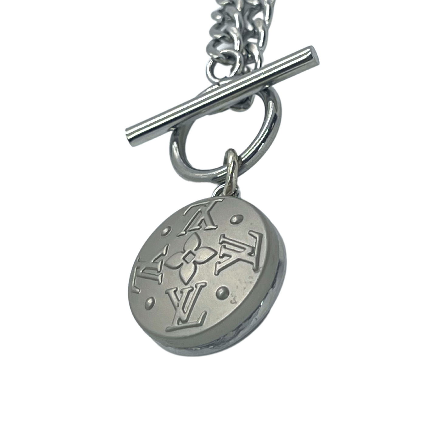 Authentic Louis Vuitton Button | Reworked Silver 16" Necklace