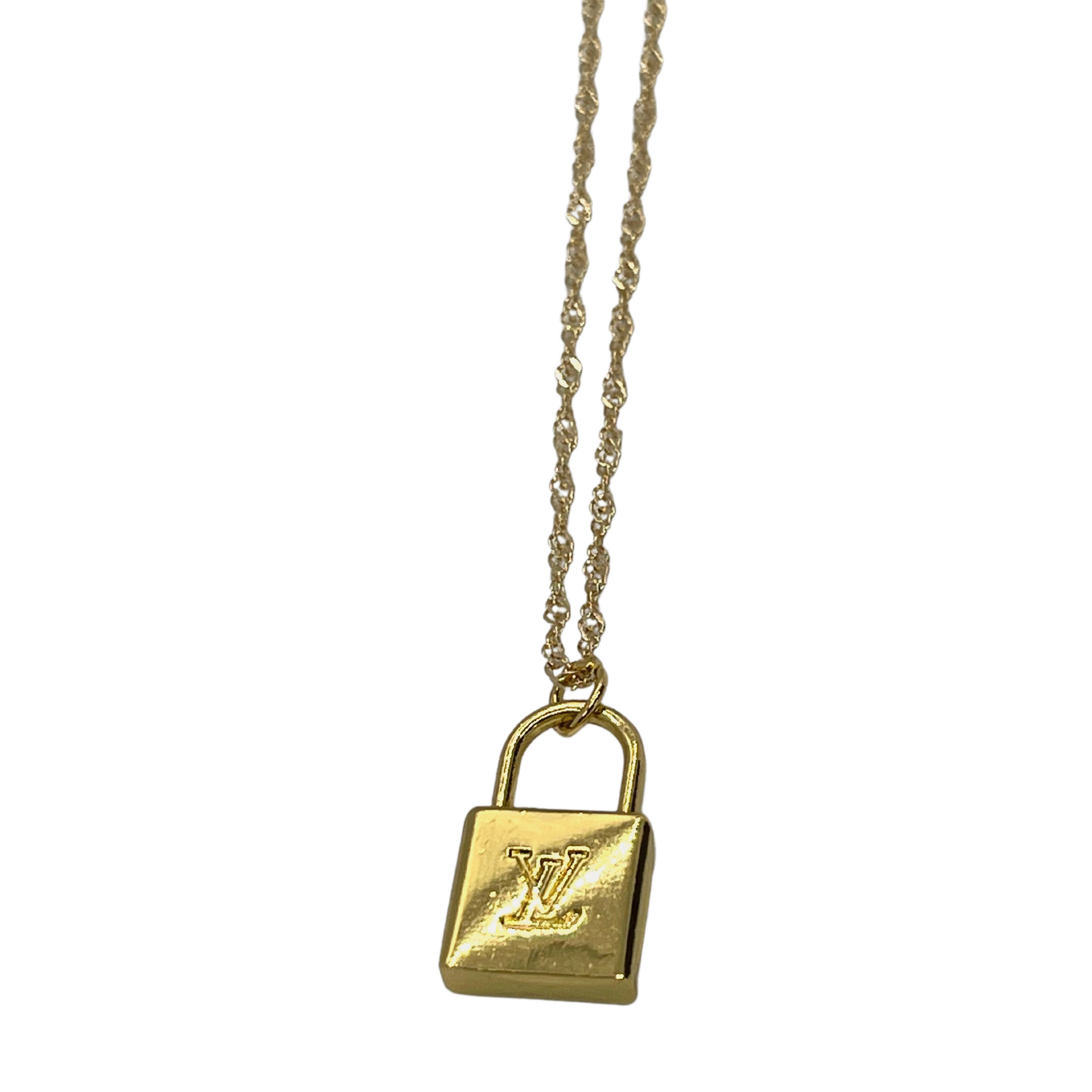 Authentic Louis Vuitton LV Lock Pendant Reworked Gold 16