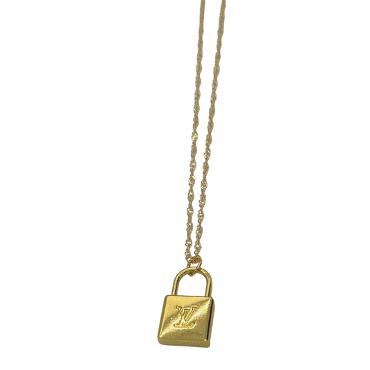 Authentic Louis Vuitton LV Lock Pendant | Reworked Gold 16" Necklace