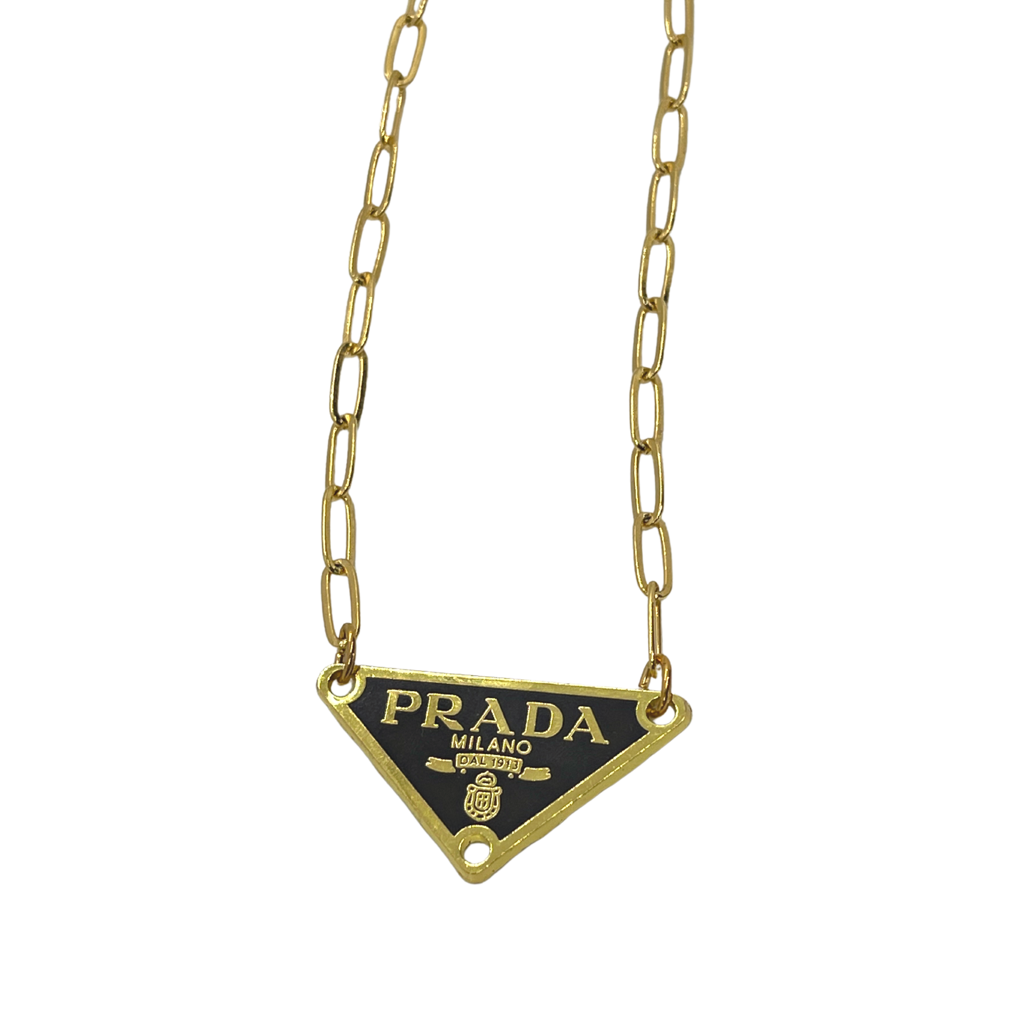 Authentic Prada Black Triangle Pendant | Reworked Gold 13-15