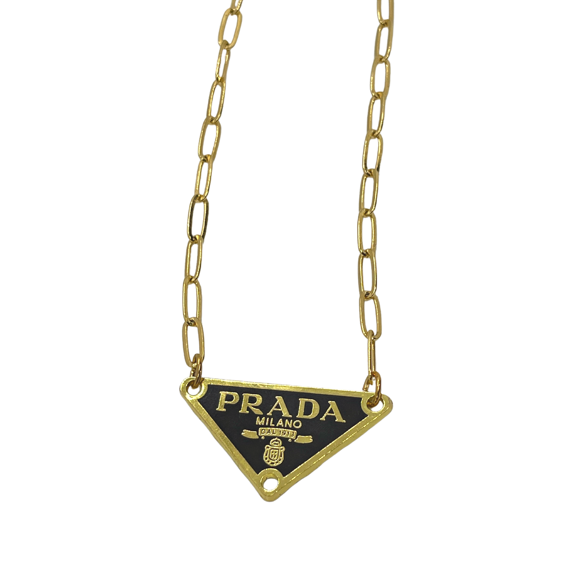 Authentic Prada Black Triangle Pendant | Reworked Gold 13-15" Necklace