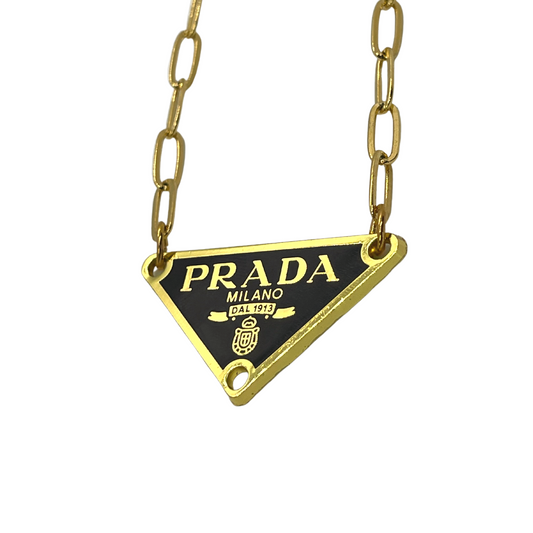 Authentic Prada Black Triangle Pendant | Reworked Gold 13-15" Necklace