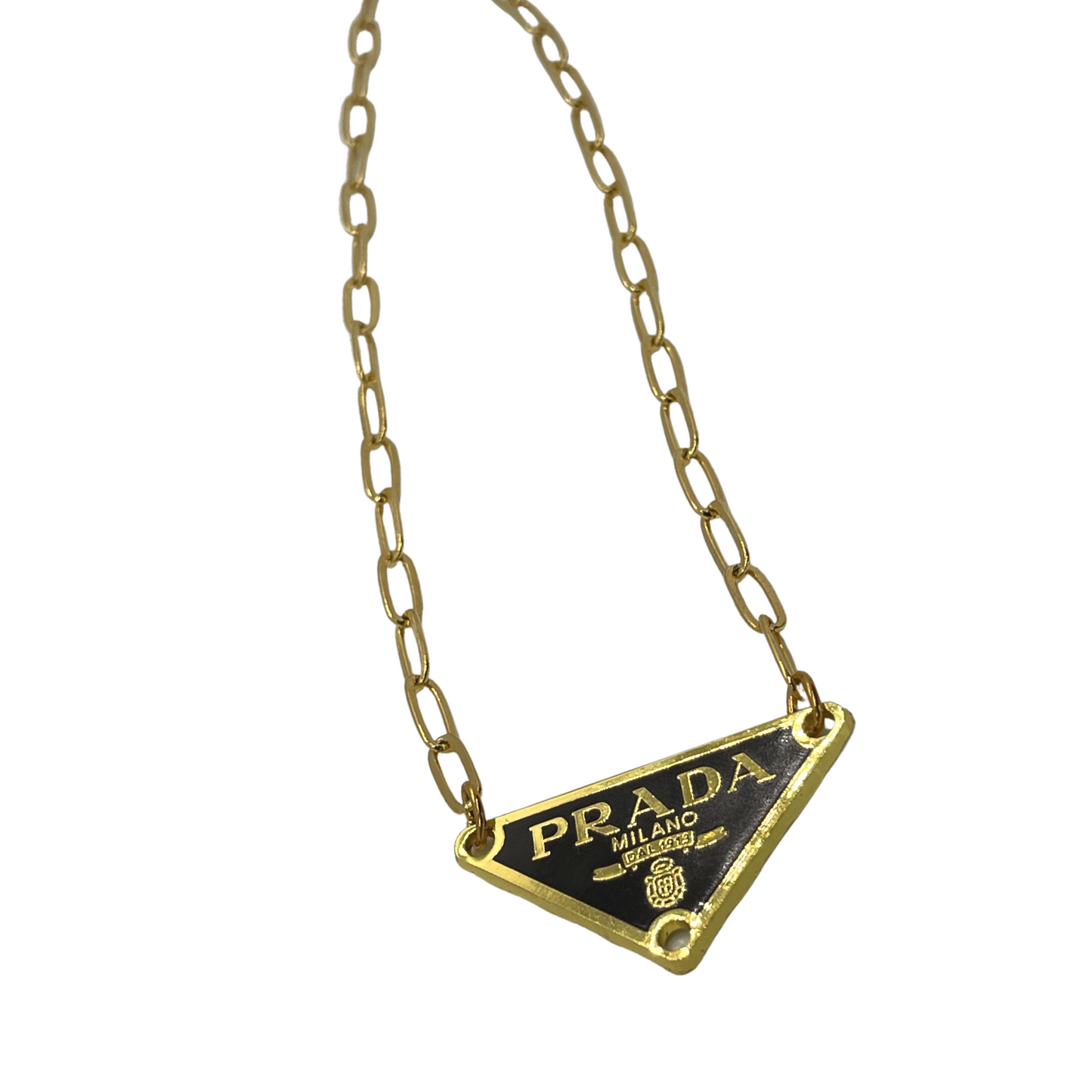 Authentic Prada Black Triangle Pendant | Reworked Gold 13-15" Necklace