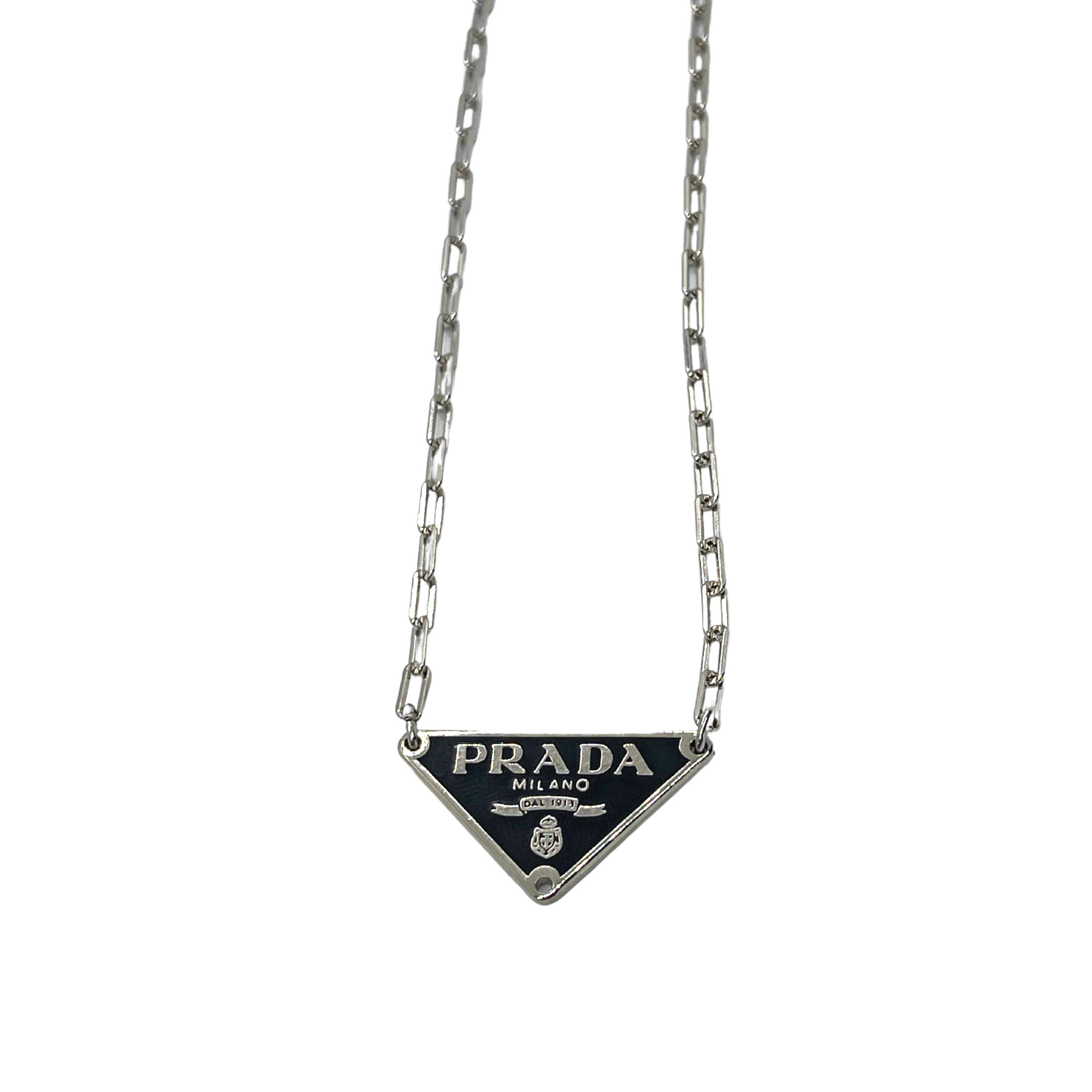 Authentic Prada Black Triangle Pendant Reworked Silver 15 17