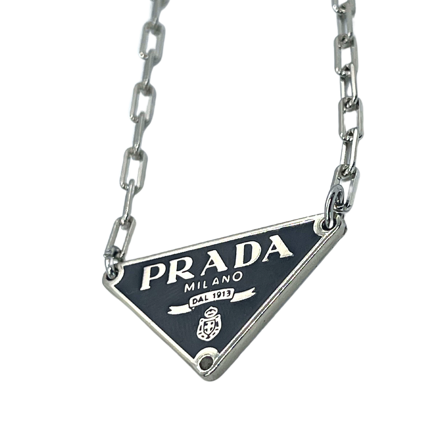 Authentic Prada Black Triangle Pendant | Reworked Silver 15-17" Necklace