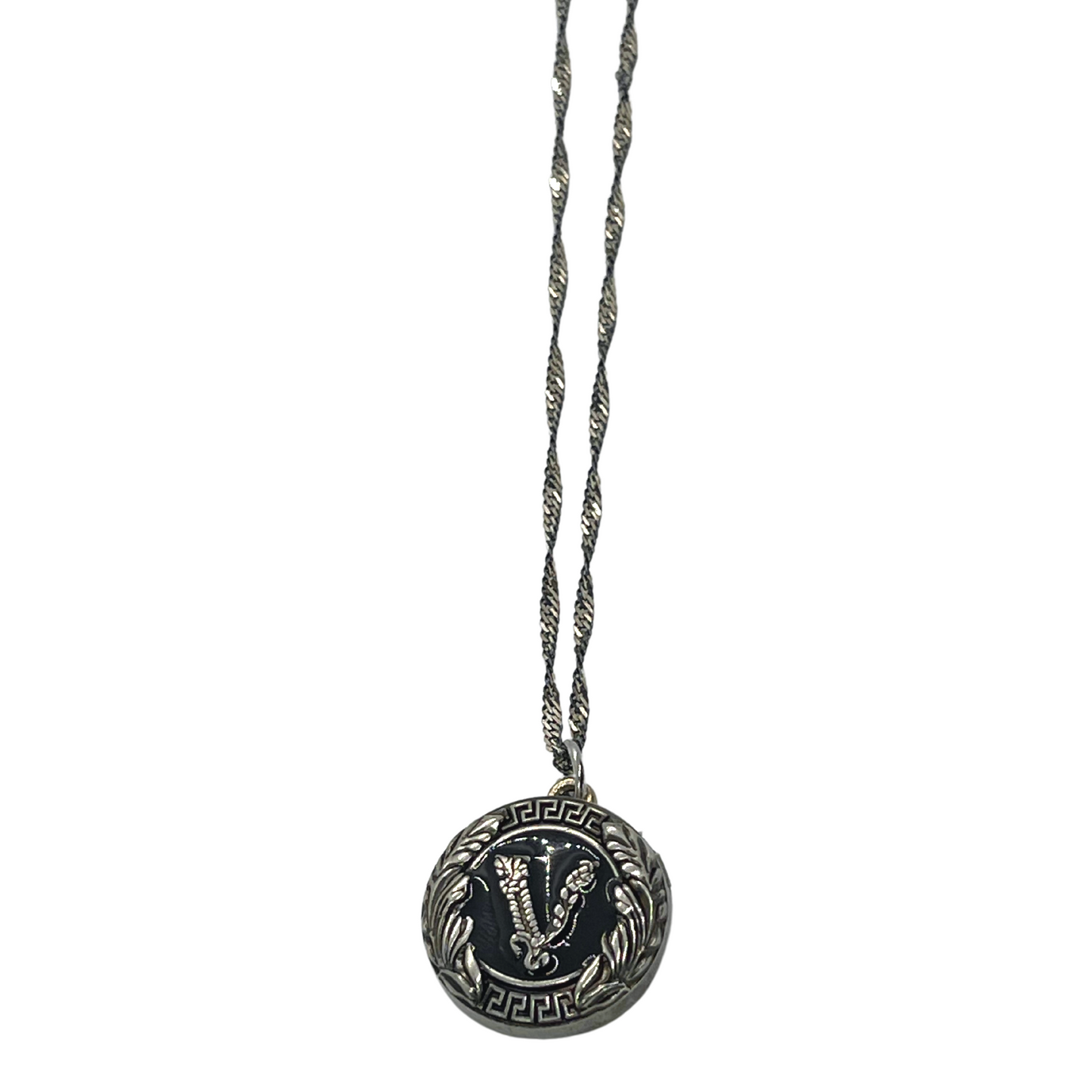 Authentic Versace Detailed Button  | Reworked Silver 18" Necklace