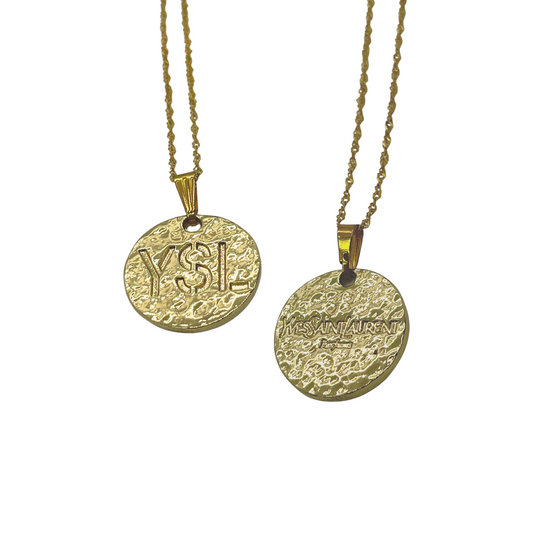 Authentic YSL Double-Sided Pendant  | Reworked Gold 17" Necklace