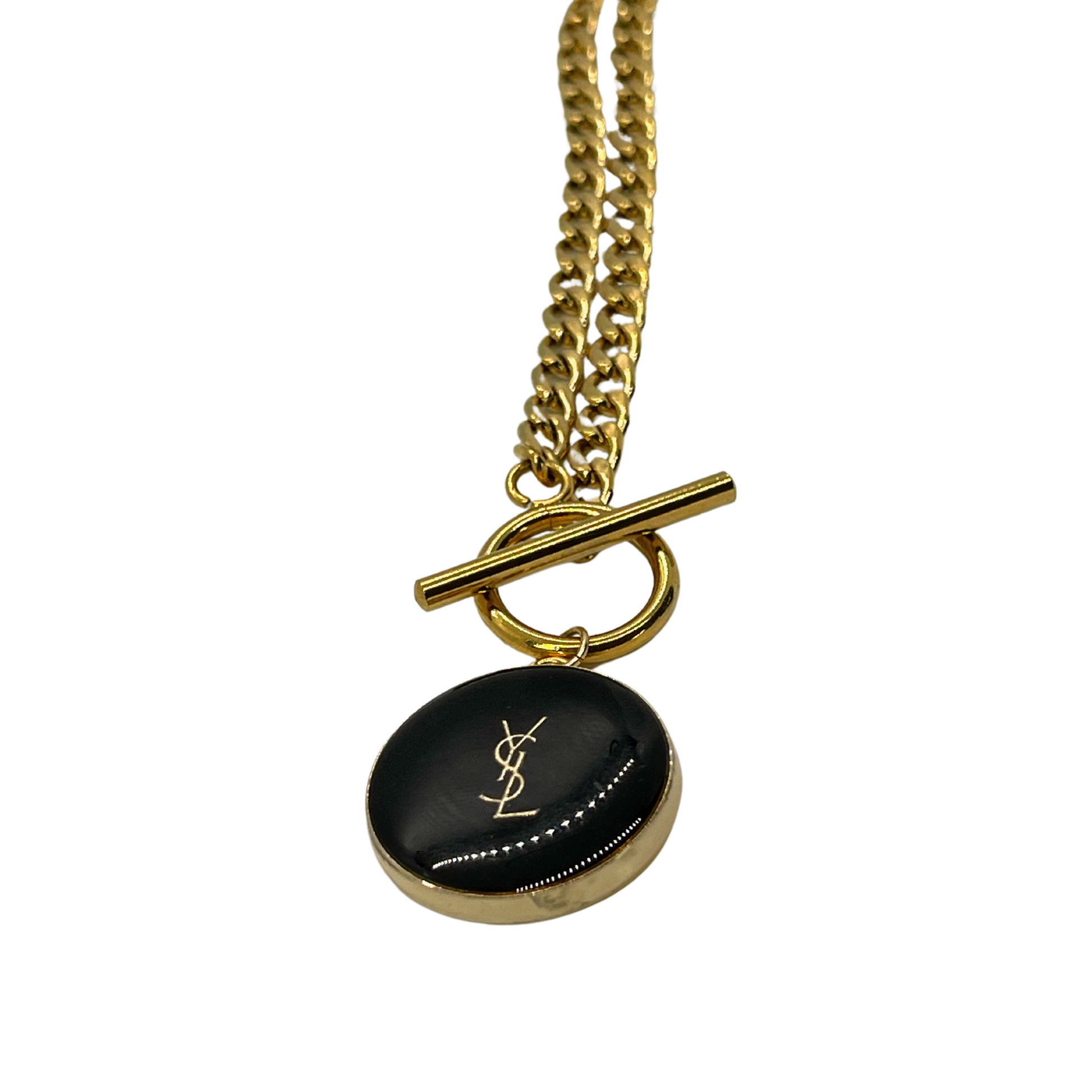 Authentic YSL Black Button | Reworked Gold 16" Necklace