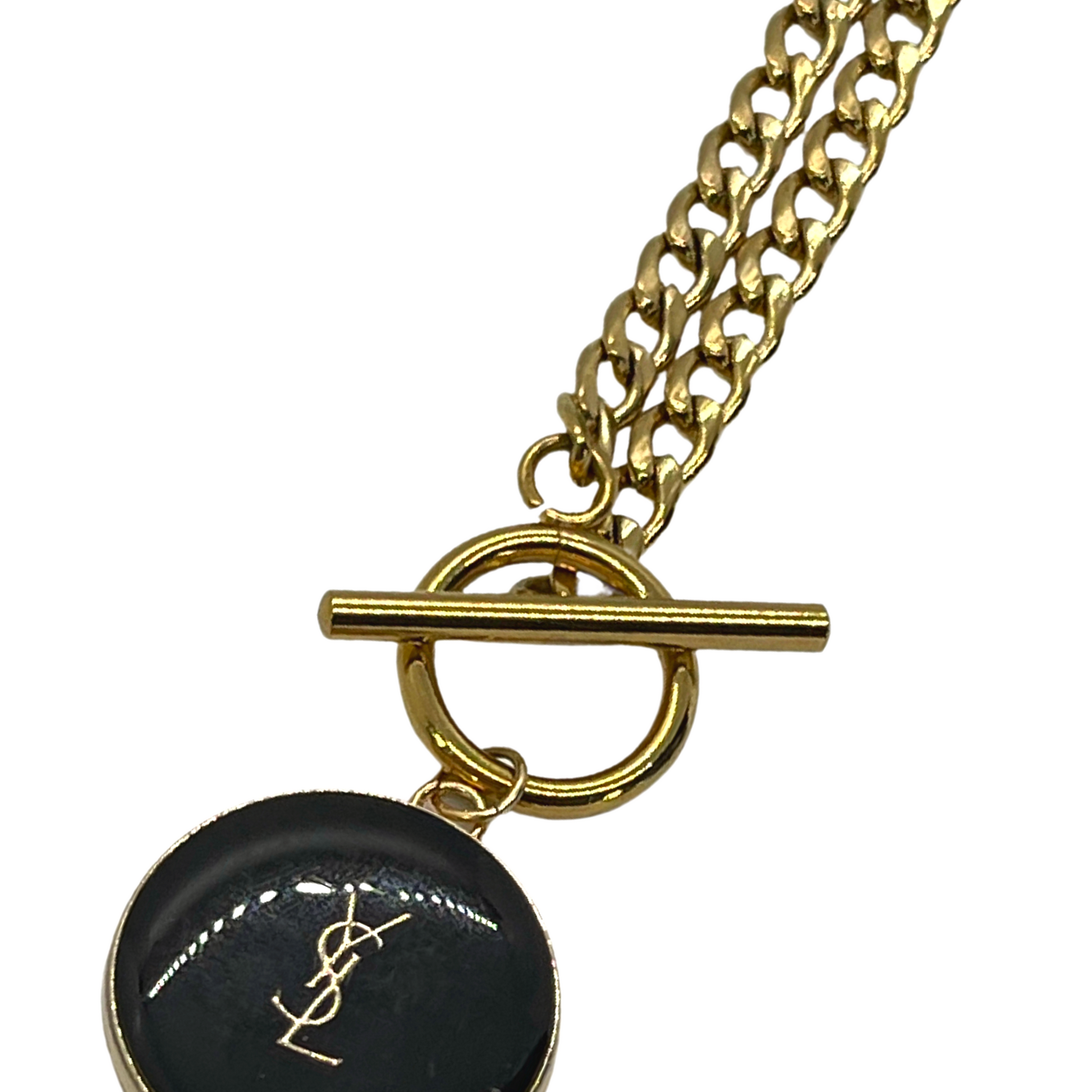 Authentic YSL Black Button | Reworked Gold 16" Necklace