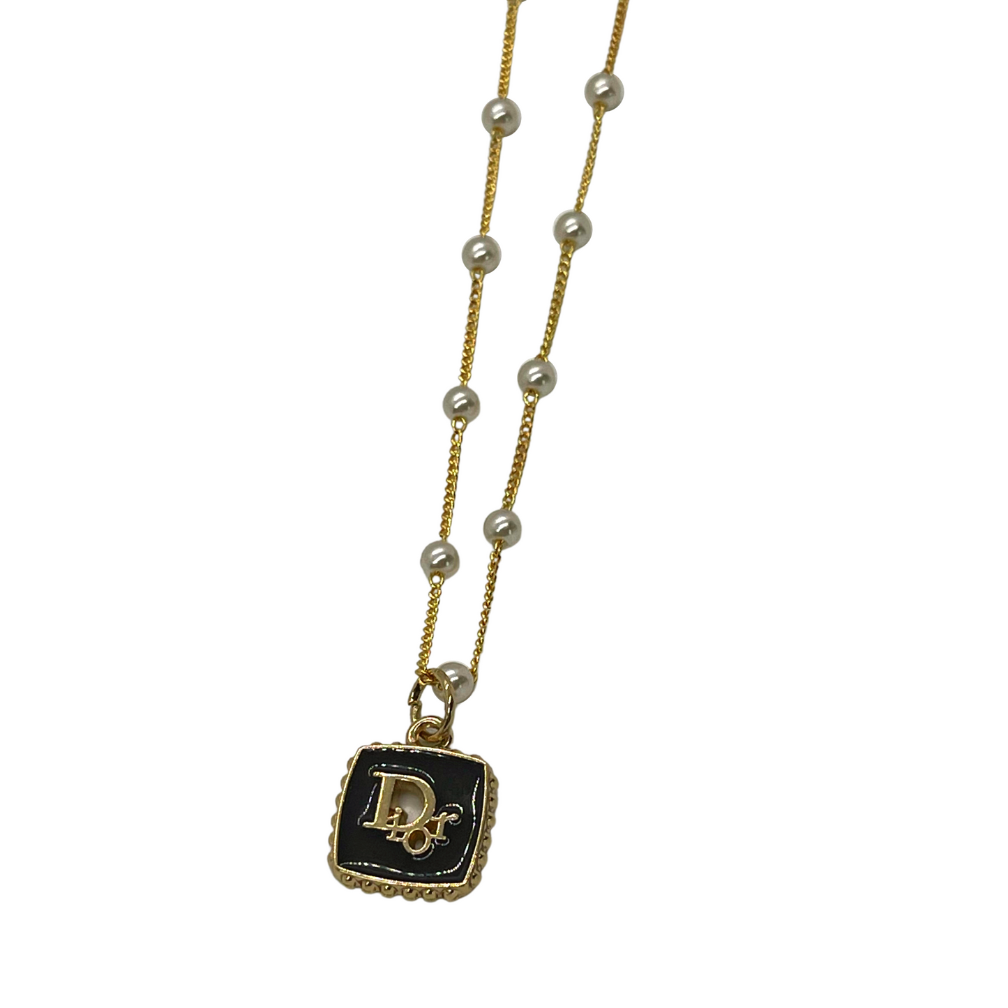 Authentic Dior Black Square Pendant | Reworked Gold 13-15" Necklace