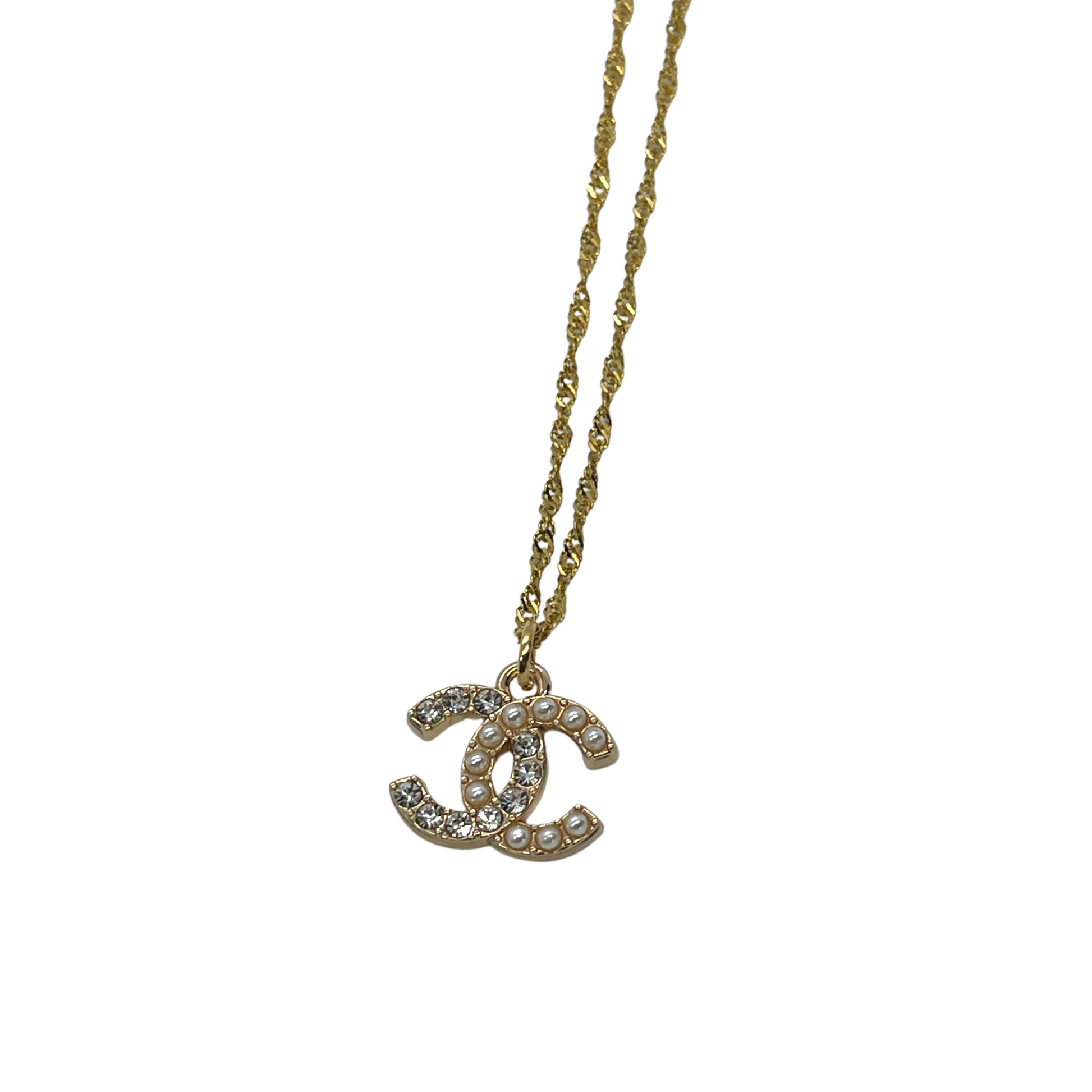 Chanel Metal Pearl CC Chain Pendant Necklace Gold
